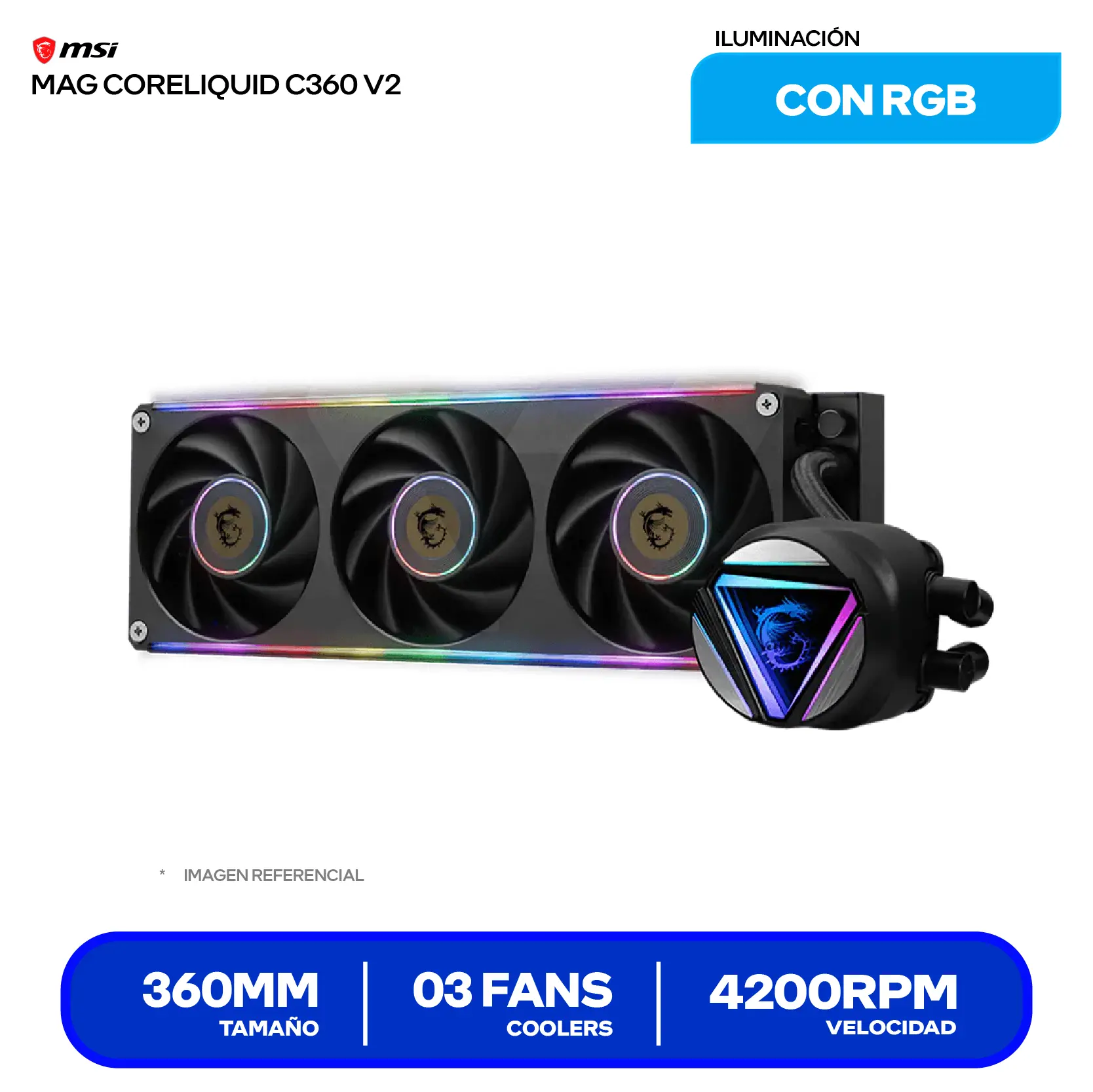 Enfriamiento Líquido MSI MAG CoreLiquid C360 V2 (MAG CORELIQUID V2) 360mm, ARGB