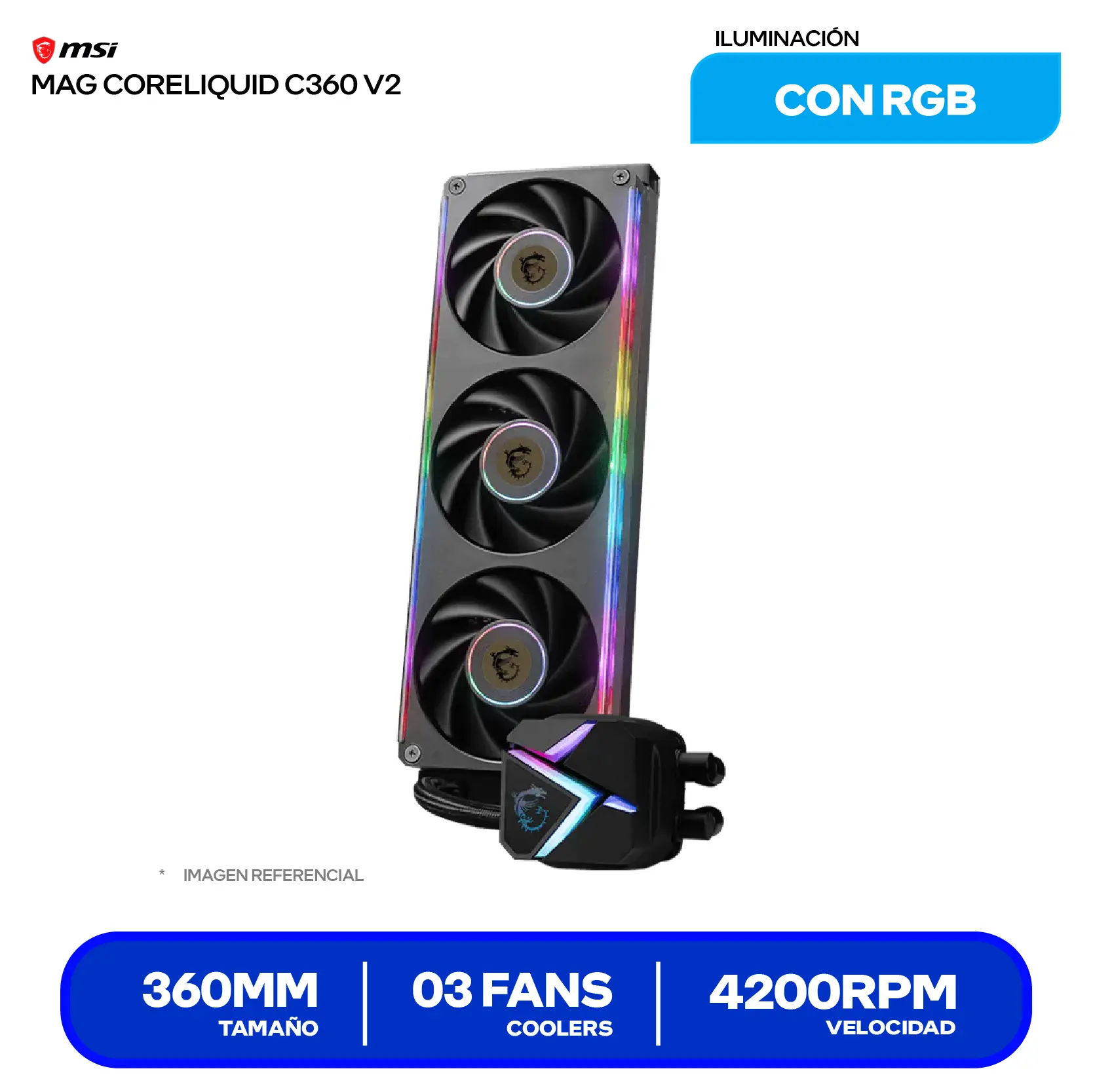 Enfriamiento Líquido MSI MAG CoreLiquid C360 V2 (MAG CORELIQUID V2) 360mm, ARGB