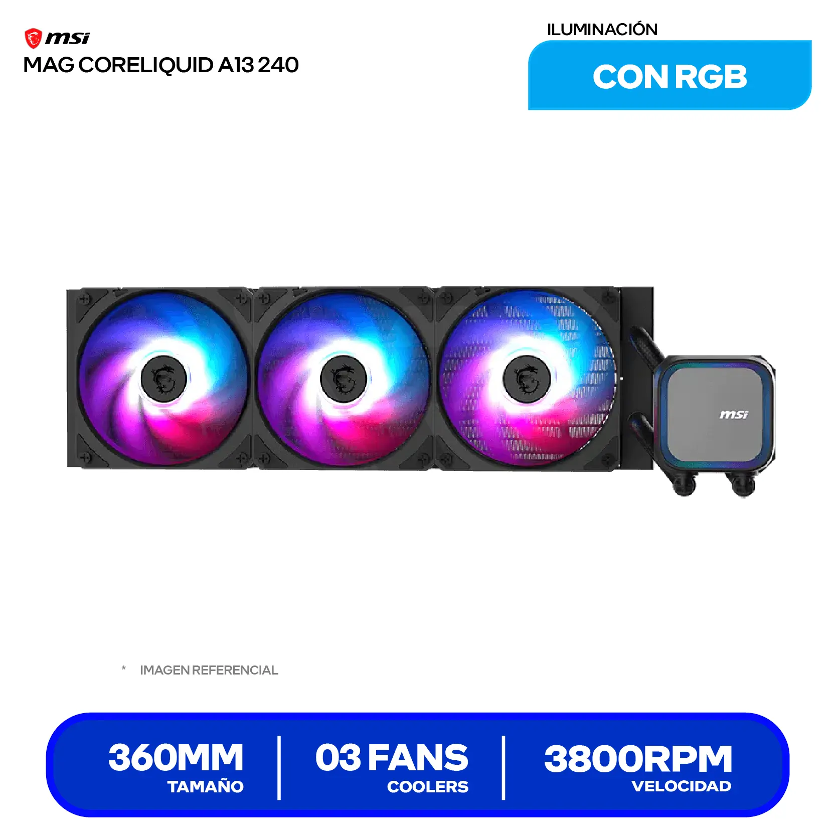 Enfriamiento Líquido MSI MAG CoreLiquid A13 360 (MAG CORELIQUID A13 360) 360mm, ARGB