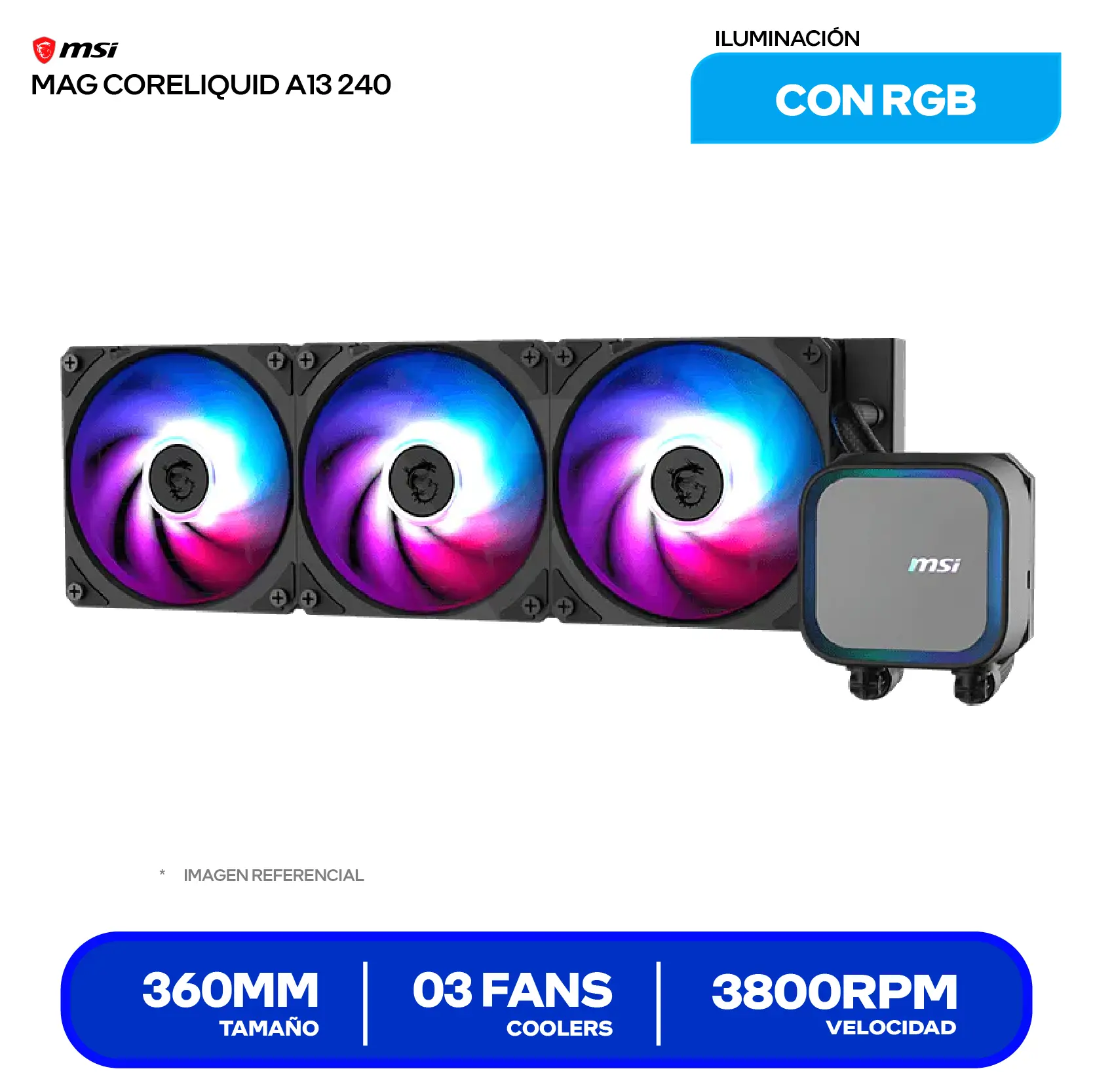 Enfriamiento Líquido MSI MAG CoreLiquid A13 360 (MAG CORELIQUID A13 360) 360mm, ARGB