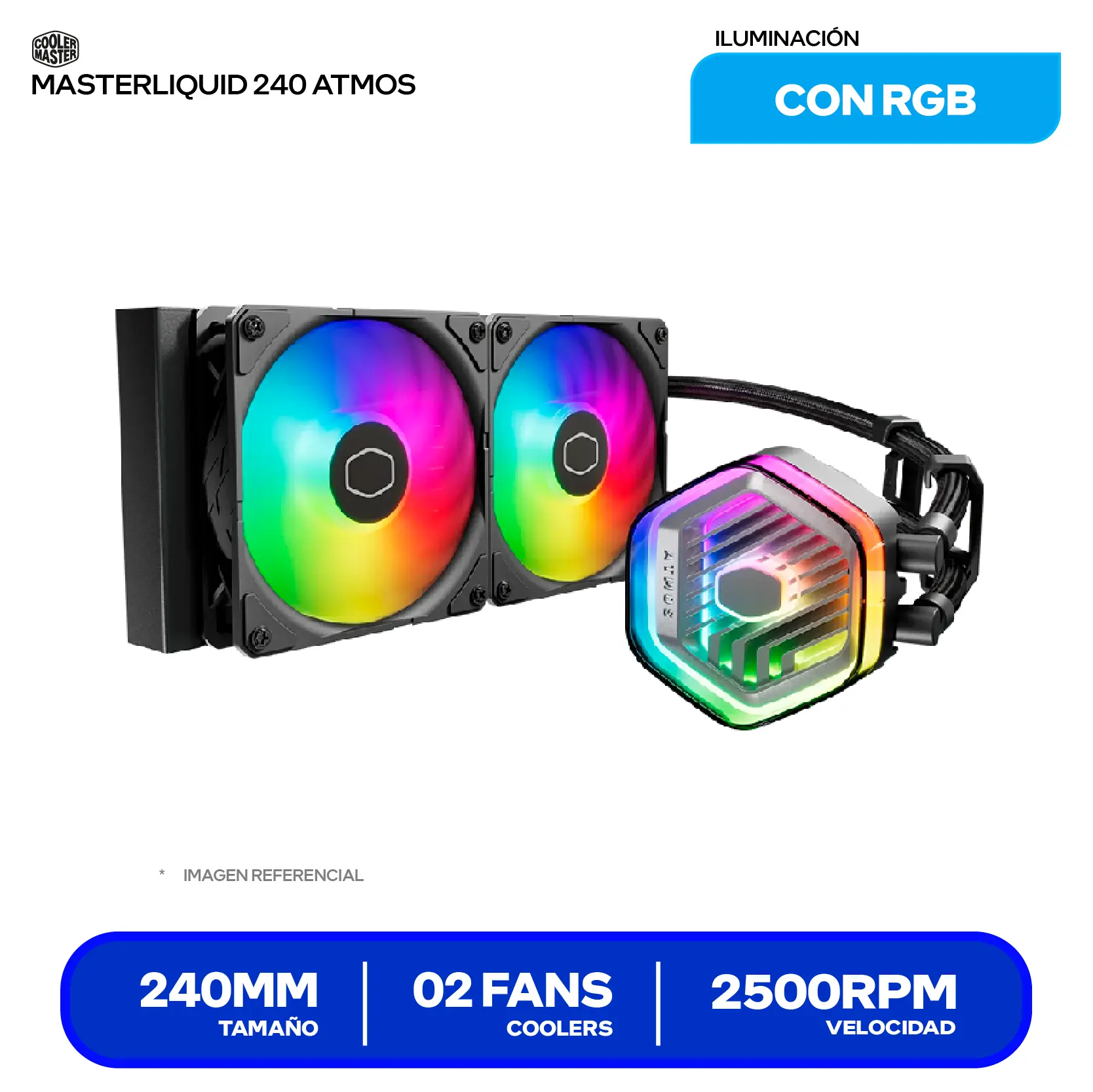 Enfriamiento Líquido Cooler Master MasterLiquid 240 Atmos Black (MLX-D24M-A25PZ-R1) 240mm, ARGB