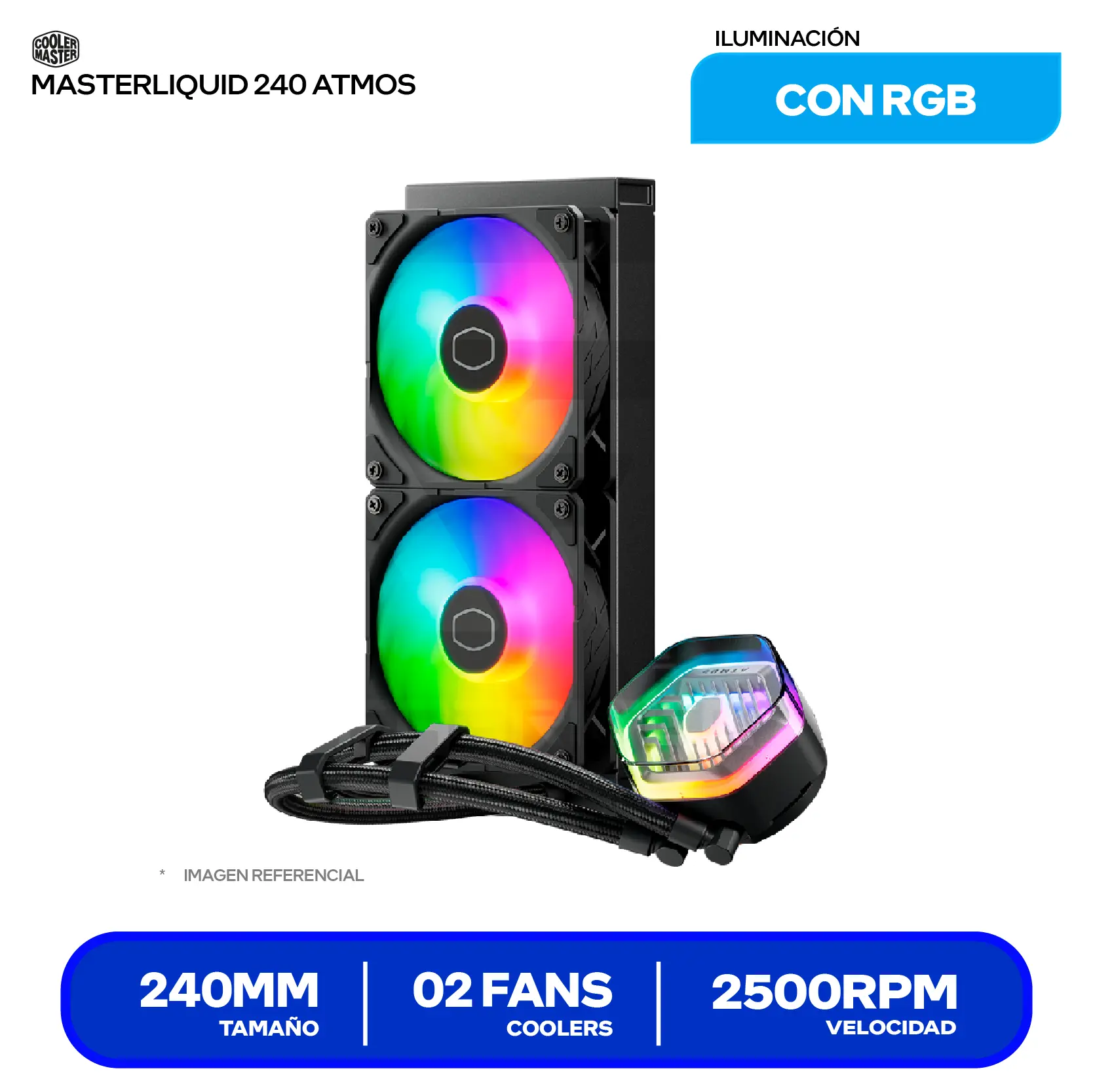 Enfriamiento Líquido Cooler Master MasterLiquid 240 Atmos Black (MLX-D24M-A25PZ-R1) 240mm, ARGB