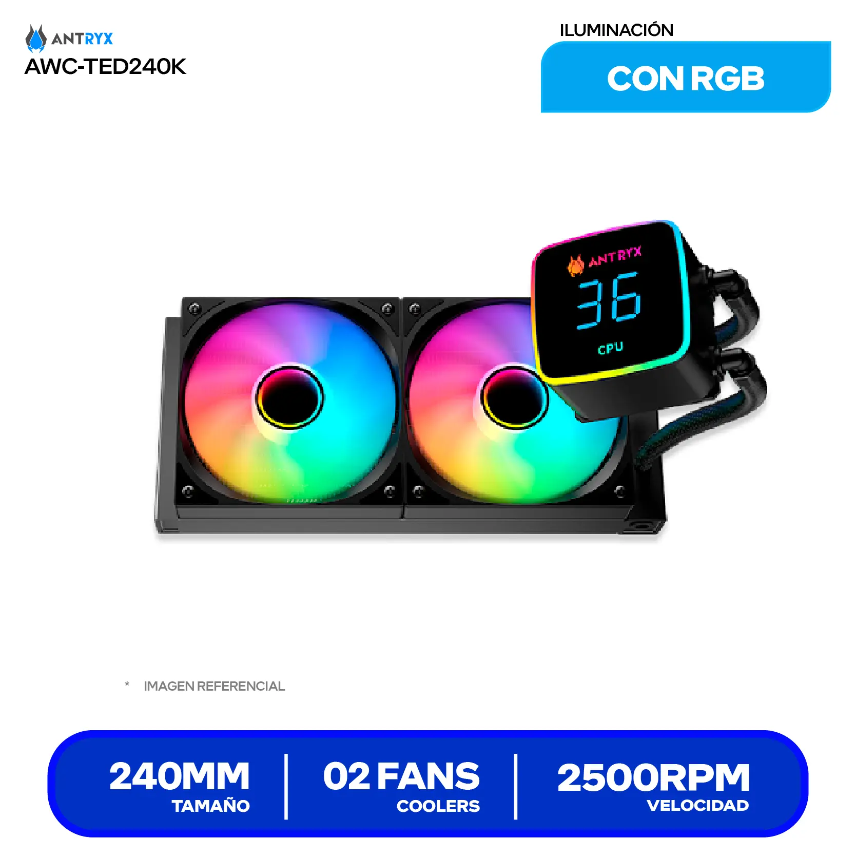 Enfriamiento Líquido Antryx Triton Edge 240 (AWC-TED240K) 240mm, ARGB, Con pantalla digital