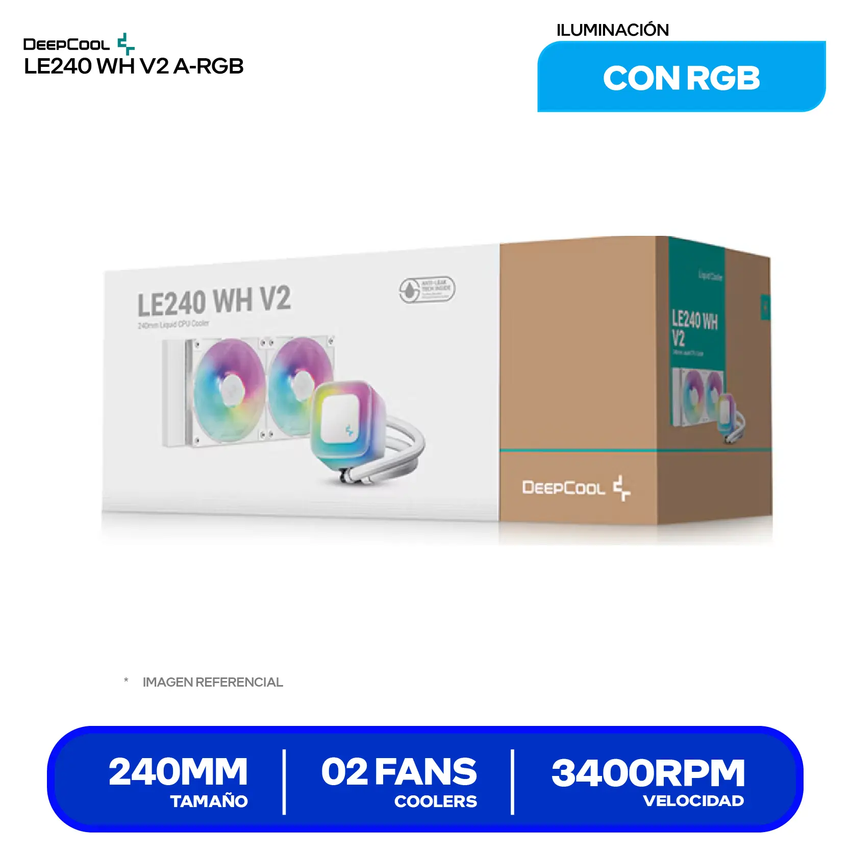 Enfriamiento Líquido DeepCool LE240 WH V2 White (R-LE240-WHAMMN-G-2) 240mm, A-RGB