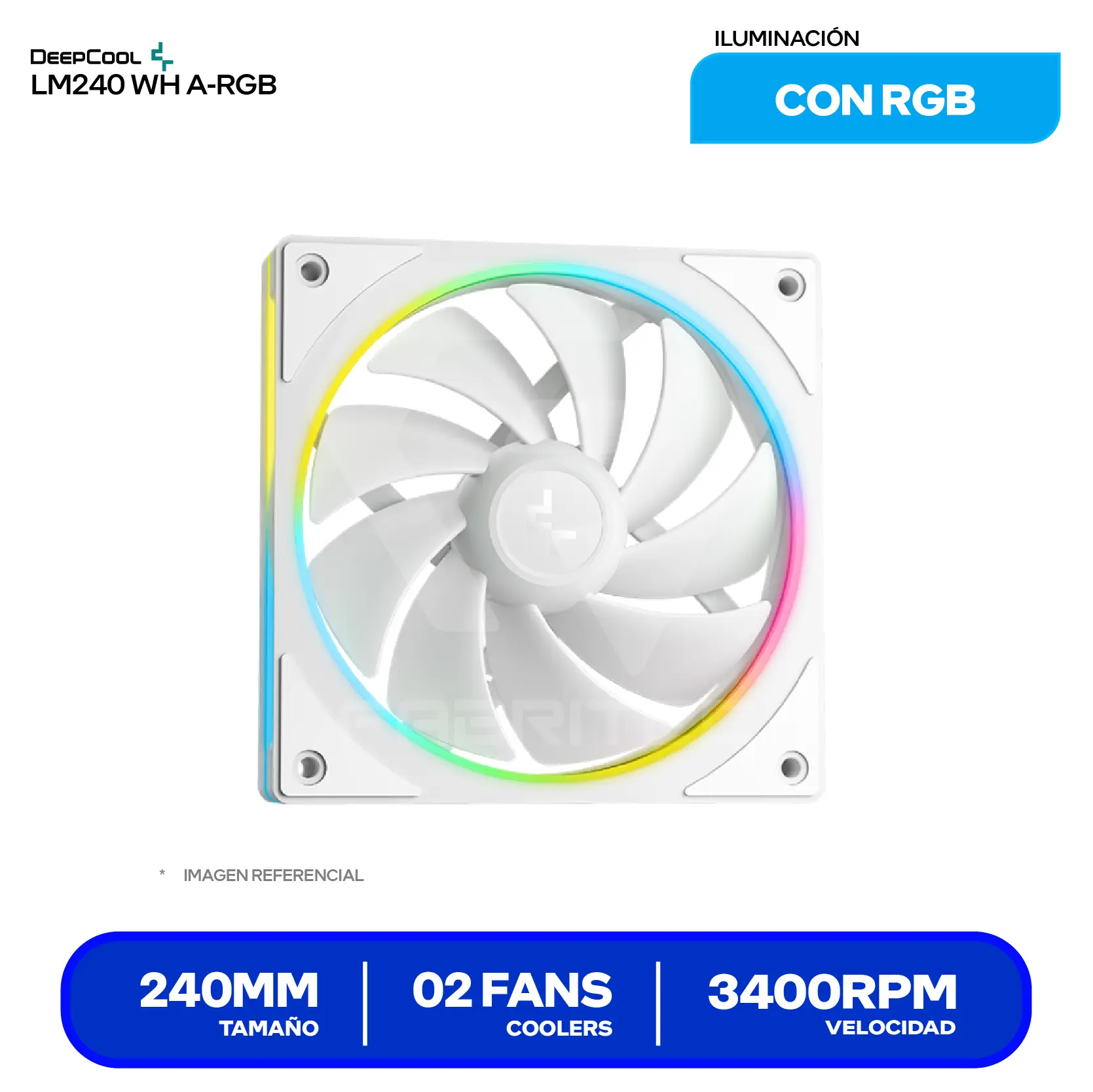 Enfriamiento Líquido DeepCool LM240 WH White (R-LM240-WHDMMC-1) 240mm, A-RGB, Con Pantalla LCD de 2.4"
