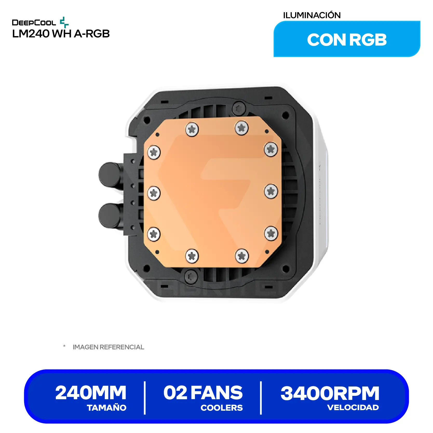 Enfriamiento Líquido DeepCool LM240 WH White (R-LM240-WHDMMC-1) 240mm, A-RGB, Con Pantalla LCD de 2.4"