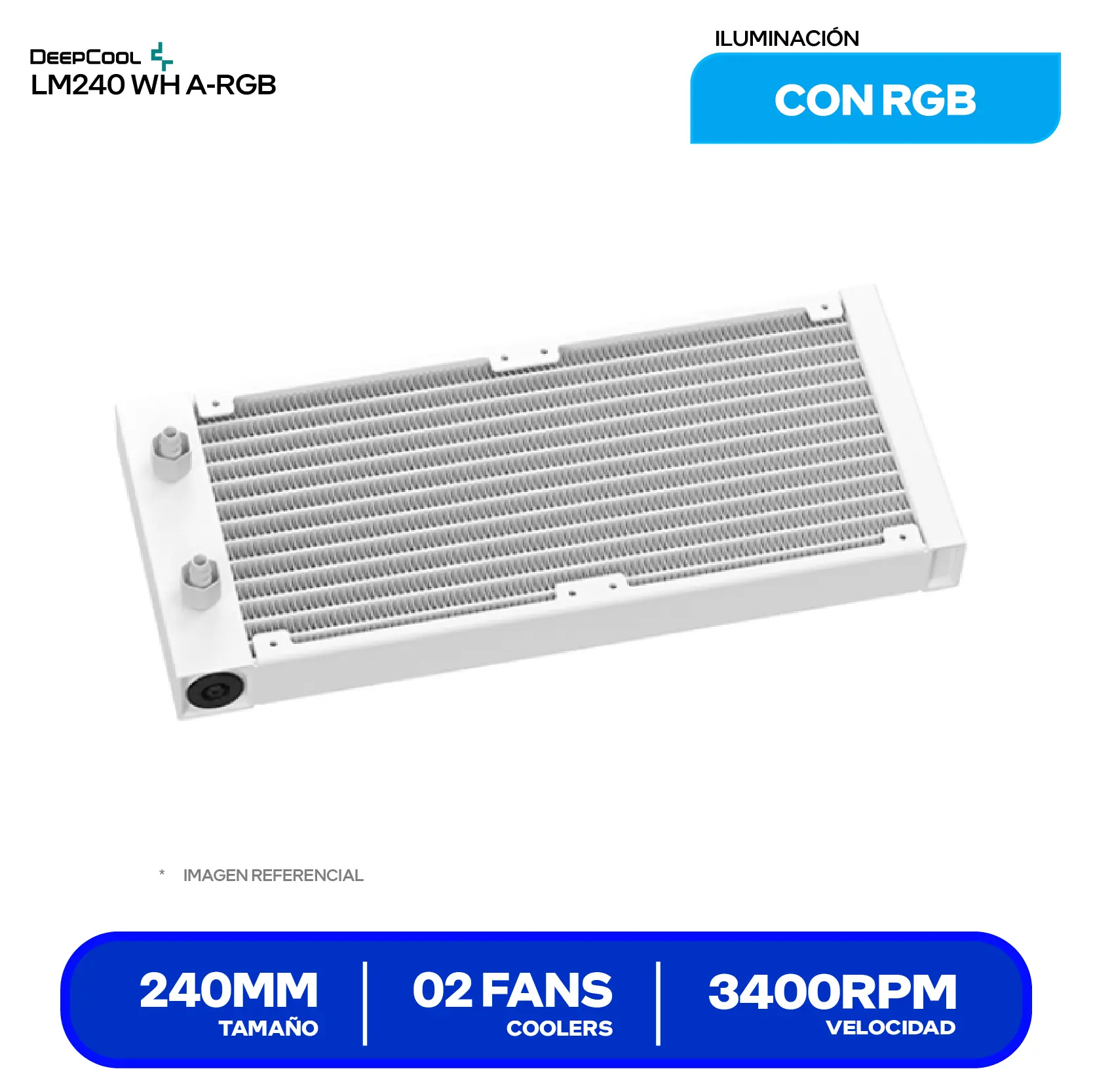 Enfriamiento Líquido DeepCool LM240 WH White (R-LM240-WHDMMC-1) 240mm, A-RGB, Con Pantalla LCD de 2.4"