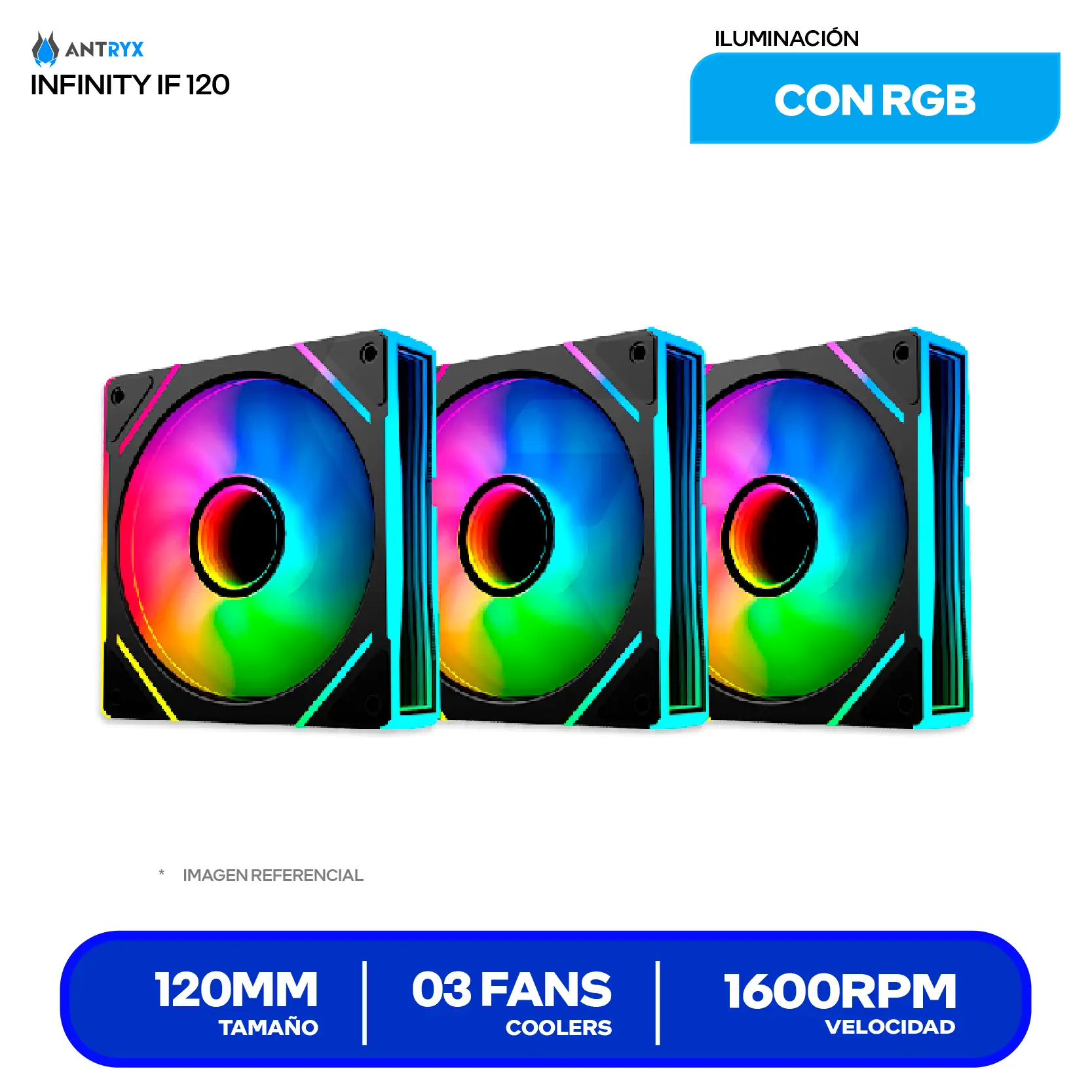 Coolers para case Antryx Infinity IF 120 (AAK-IF120PKX3C) 120mm, 1600 RPM, ARGB, Set 3 en 1