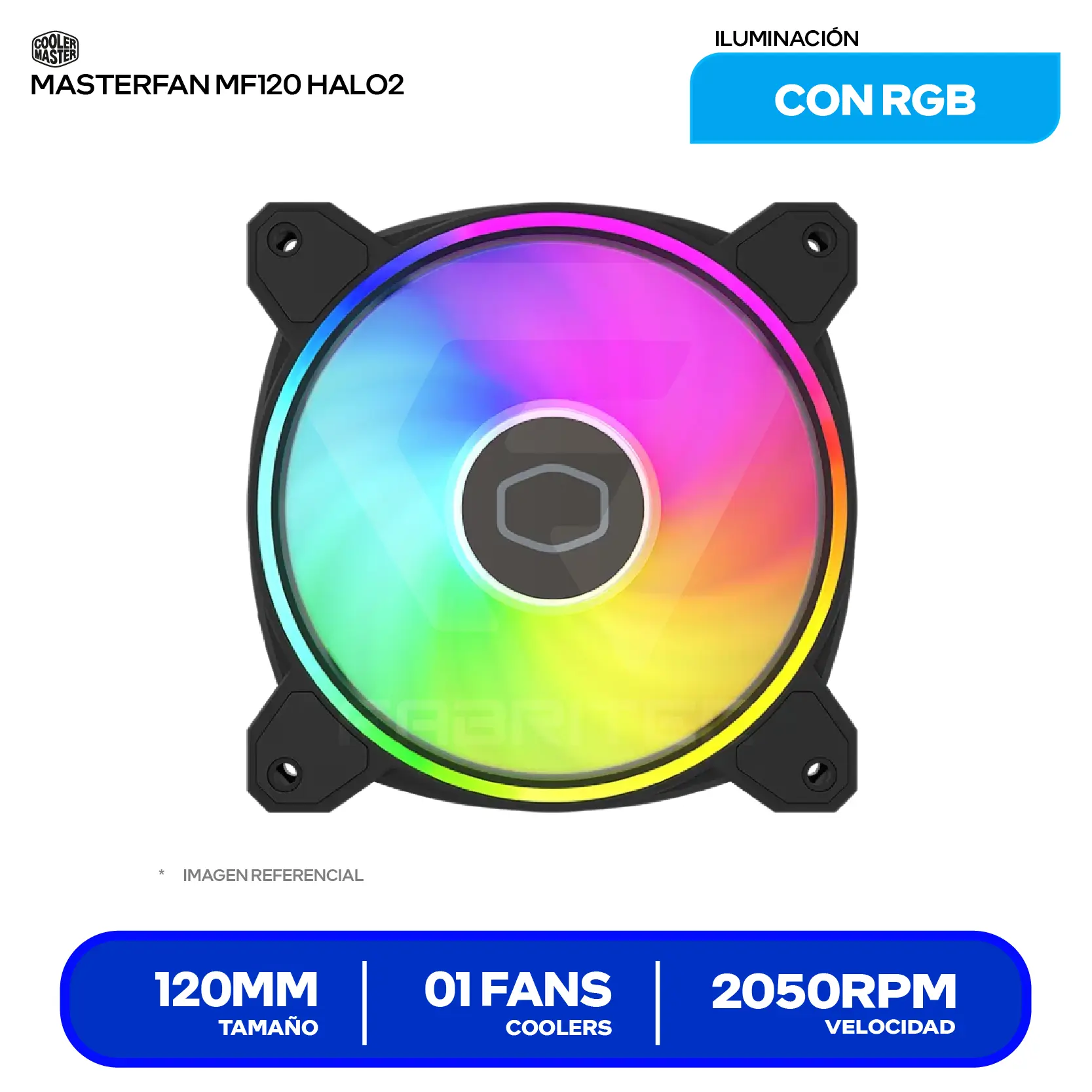 Cooler para case Cooler Master MasterFan MF120 Halo2 (MFL-B2DN-21NP2-R2) 120mm, 2050 RPM, ARGB