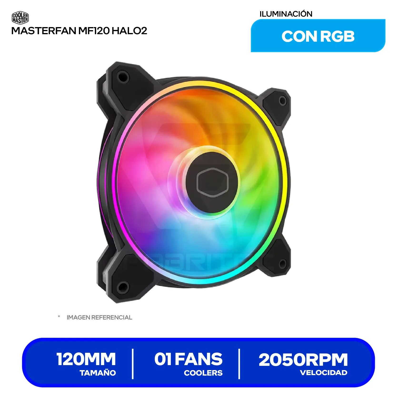 Cooler para case Cooler Master MasterFan MF120 Halo2 (MFL-B2DN-21NP2-R2) 120mm, 2050 RPM, ARGB