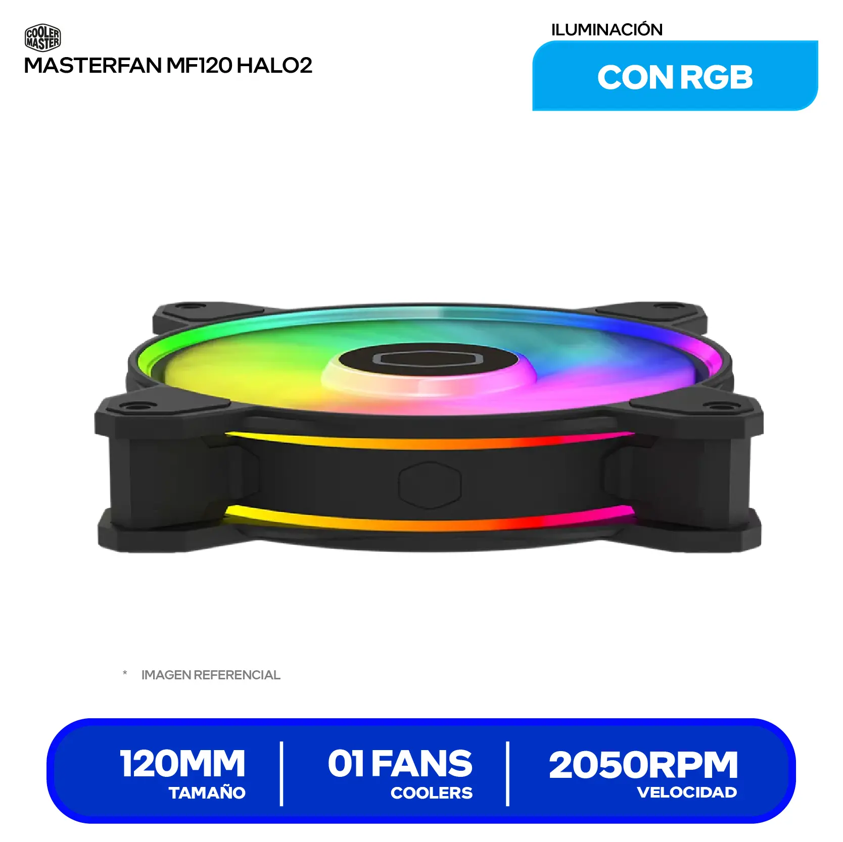 Cooler para case Cooler Master MasterFan MF120 Halo2 (MFL-B2DN-21NP2-R2) 120mm, 2050 RPM, ARGB