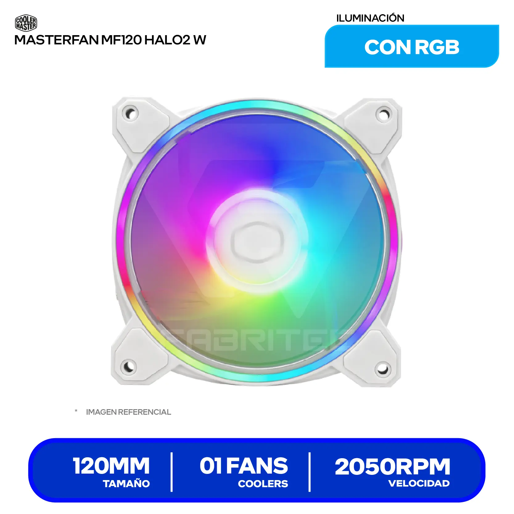 Cooler para case Cooler Master MasterFan MF120 Halo2 (MFL-B2DW-21NP2-R2) 120mm, 2050 RPM, ARGB