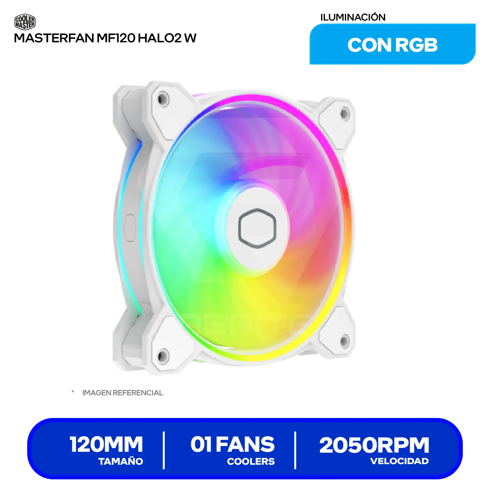 Cooler para case Cooler Master MasterFan MF120 Halo2 (MFL-B2DW-21NP2-R2) 120mm, 2050 RPM, ARGB