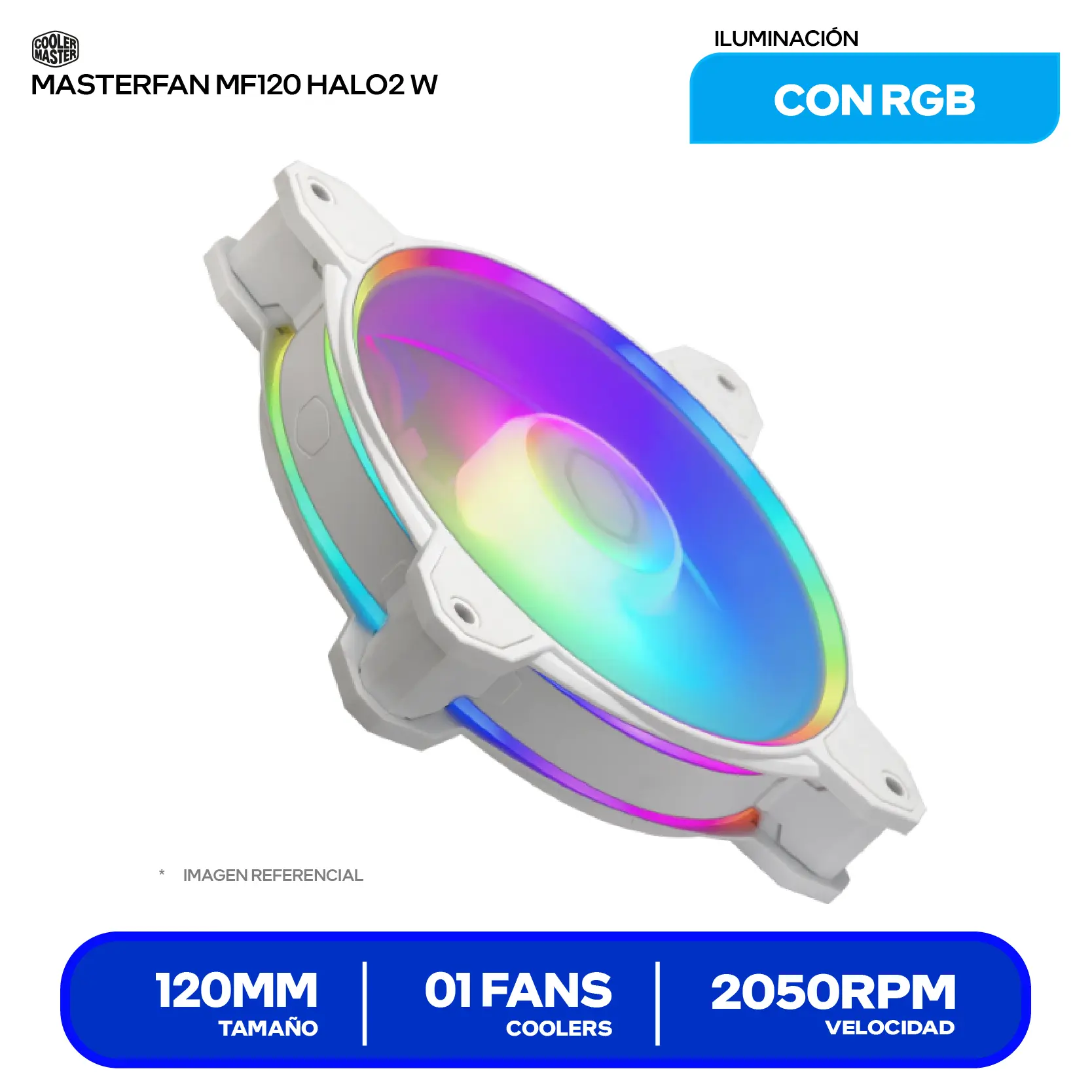 Cooler para case Cooler Master MasterFan MF120 Halo2 (MFL-B2DW-21NP2-R2) 120mm, 2050 RPM, ARGB