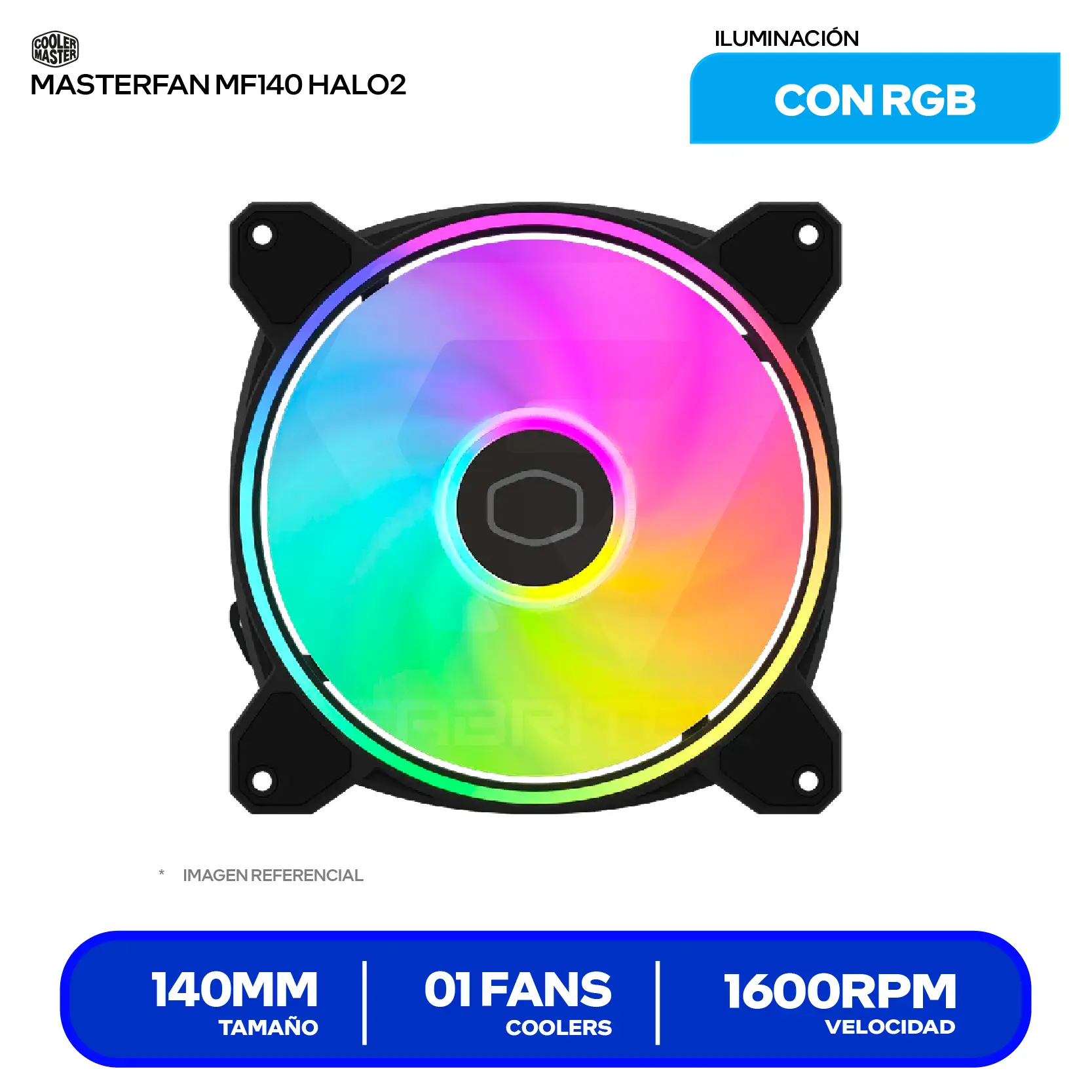 Cooler para case Cooler Master MasterFan MF140 Halo2 (MFL-B4DN-16NP2-R2) 140mm, 1600 RPM, ARGB