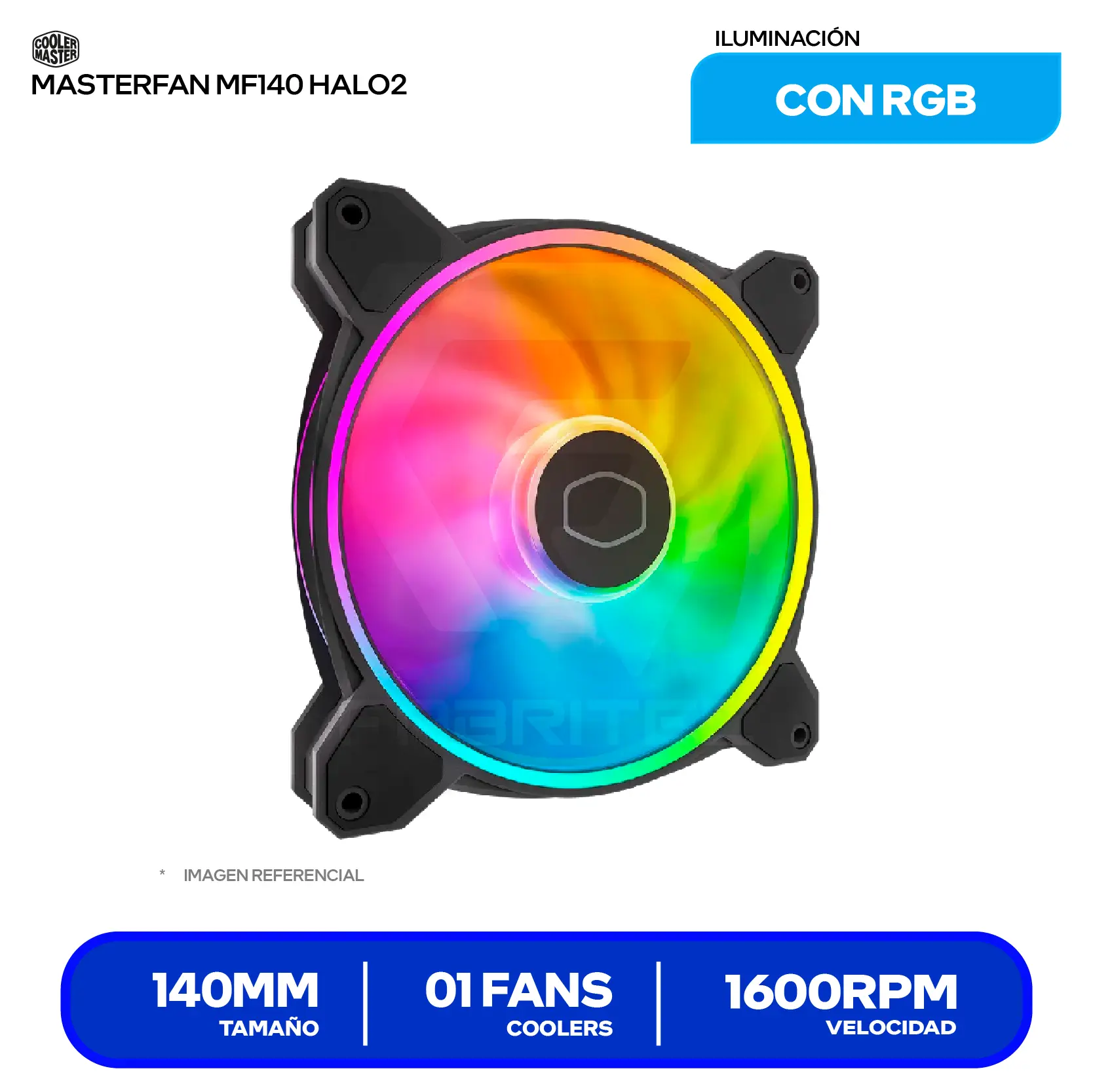 Cooler para case Cooler Master MasterFan MF140 Halo2 (MFL-B4DN-16NP2-R2) 140mm, 1600 RPM, ARGB