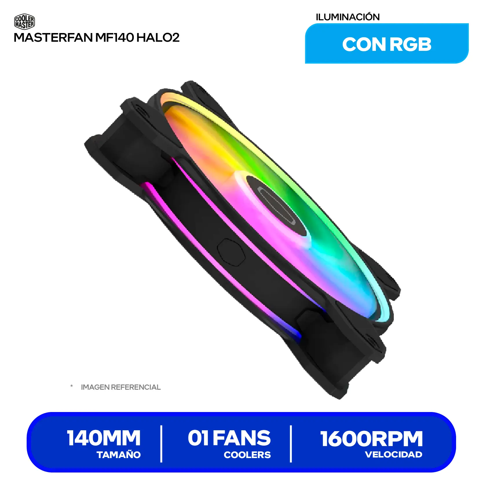 Cooler para case Cooler Master MasterFan MF140 Halo2 (MFL-B4DN-16NP2-R2) 140mm, 1600 RPM, ARGB