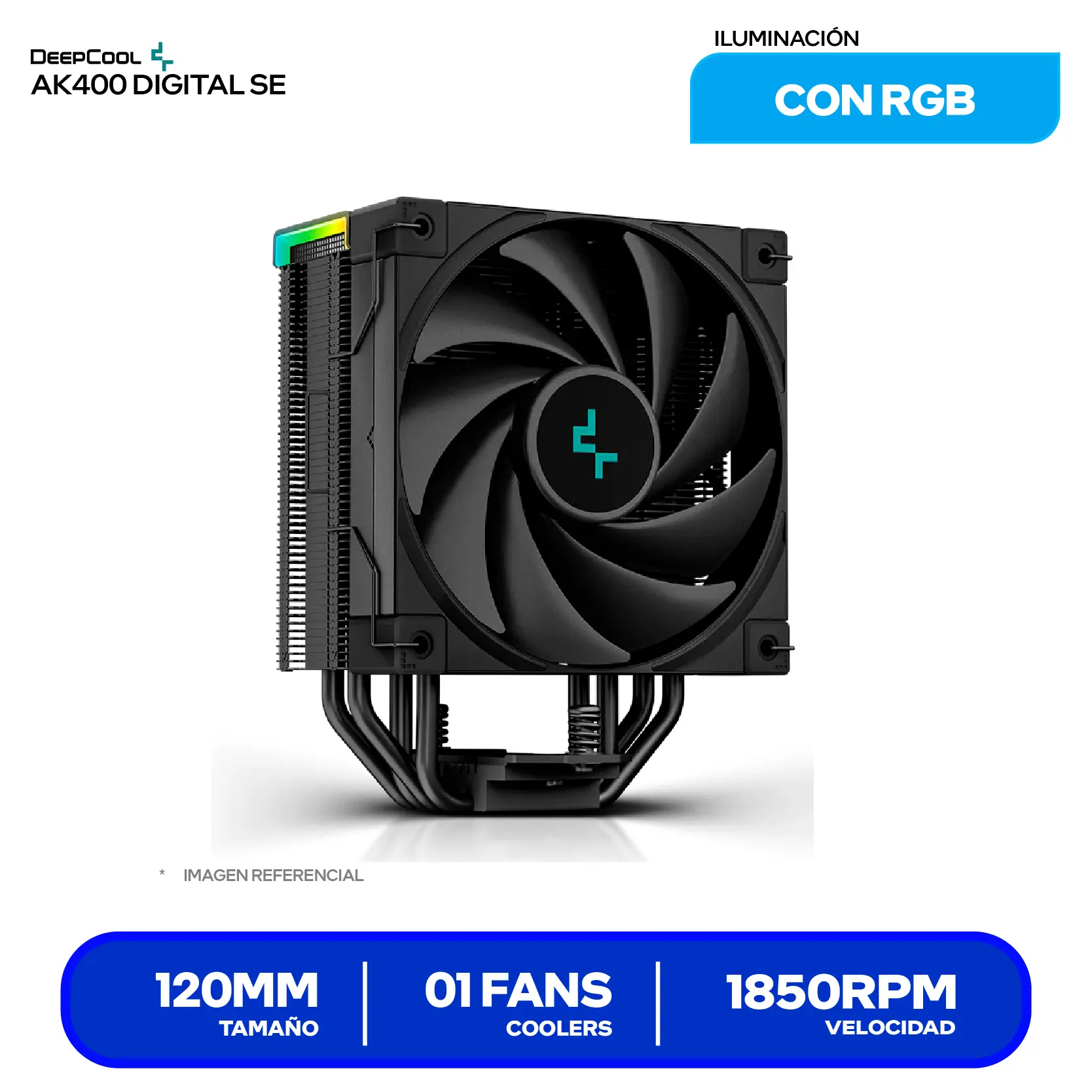 Cooler de procesador DeepCool AK400 Digital SE (R-AK400-BKADMN-GJD) 120mm, Intel / AMD, ARGB