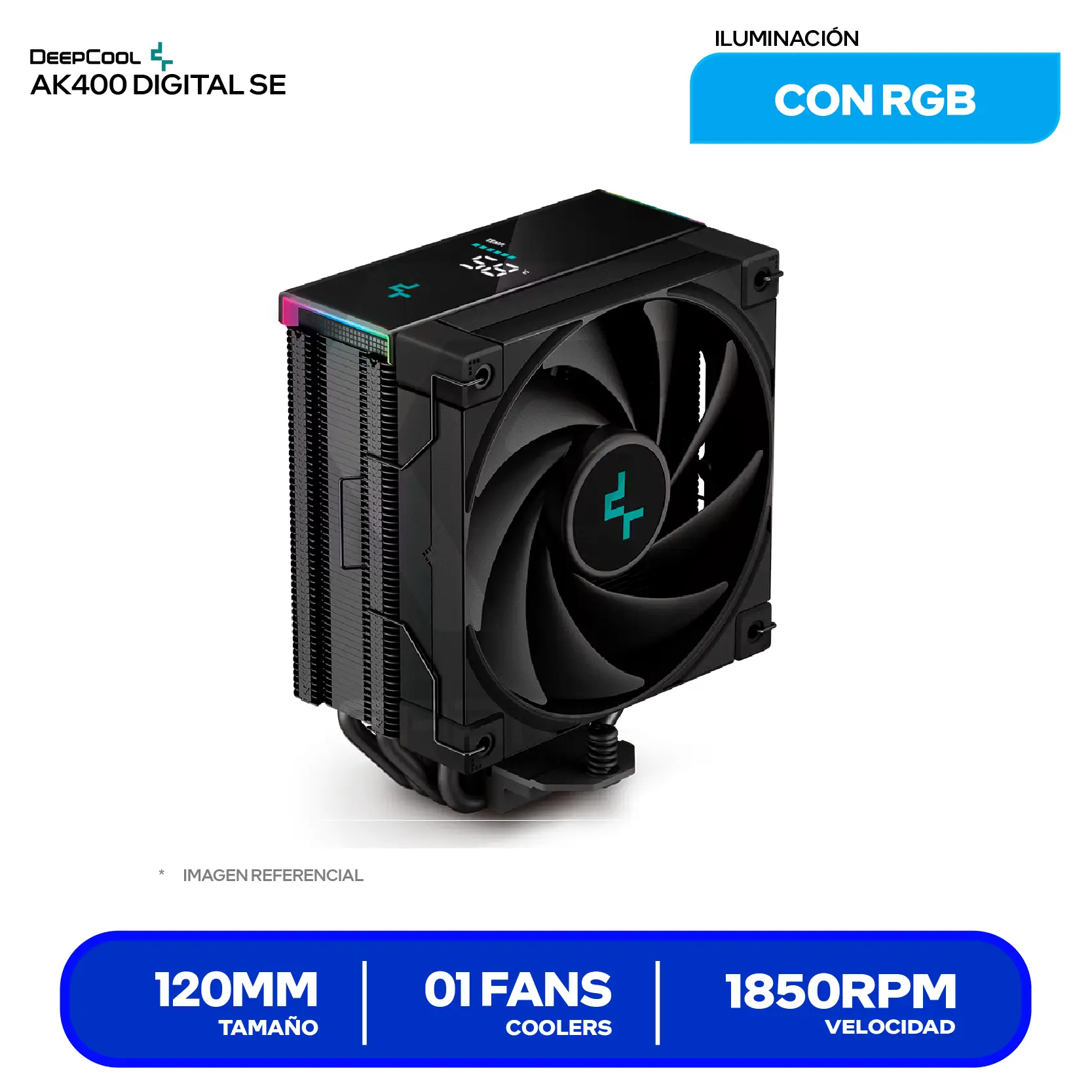 Cooler de procesador DeepCool AK400 Digital SE (R-AK400-BKADMN-GJD) 120mm, Intel / AMD, ARGB