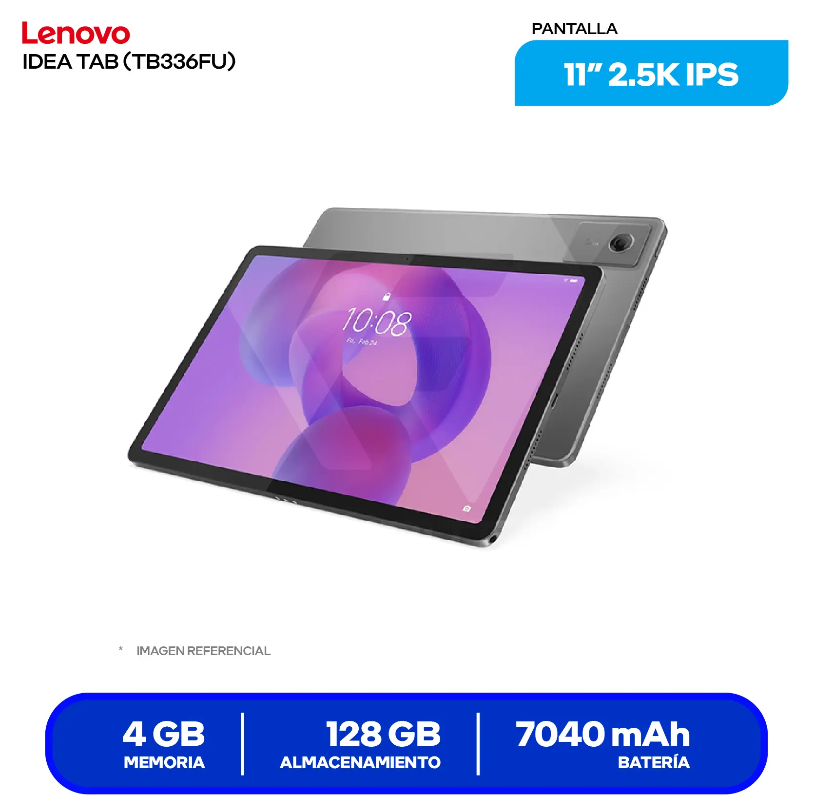 Tablet Lenovo Idea Tab TB336FU (ZAFR0908PE) 4GB RAM, 128GB, 11'' 2.5K IPS, Incluye Lápiz y Case
