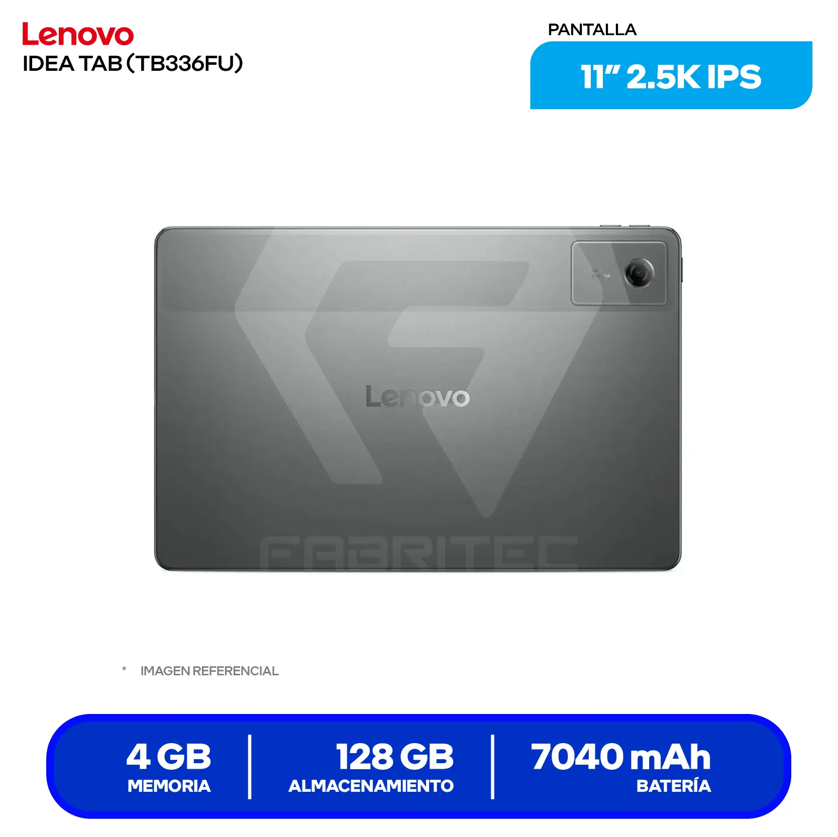 Tablet Lenovo Idea Tab TB336FU (ZAFR0908PE) 4GB RAM, 128GB, 11'' 2.5K IPS, Incluye Lápiz y Case