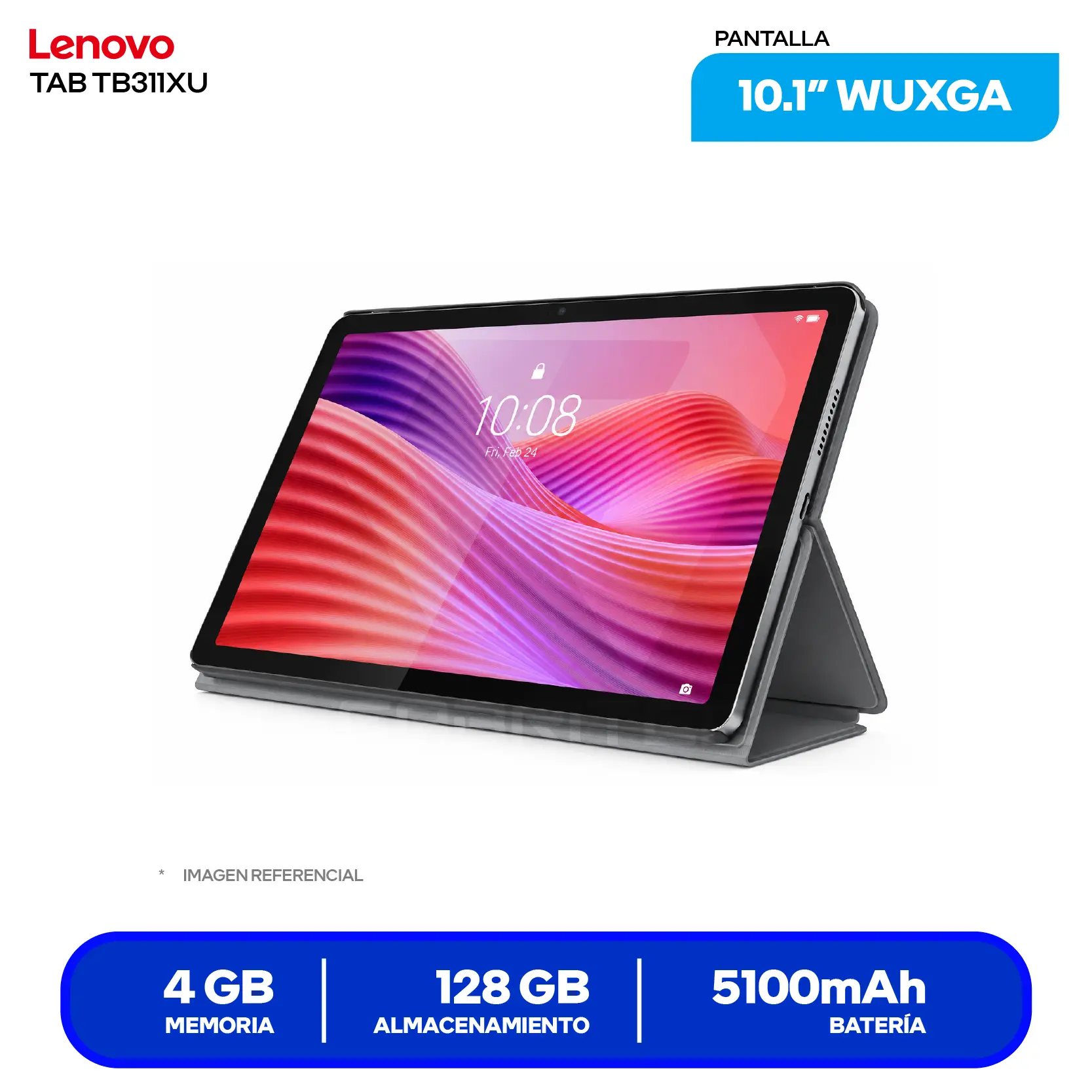 Tablet Lenovo Tab (TB311XU) 4GB RAM, 128GB, 10.1'' WUXGA IPS, Incluye Case Folio