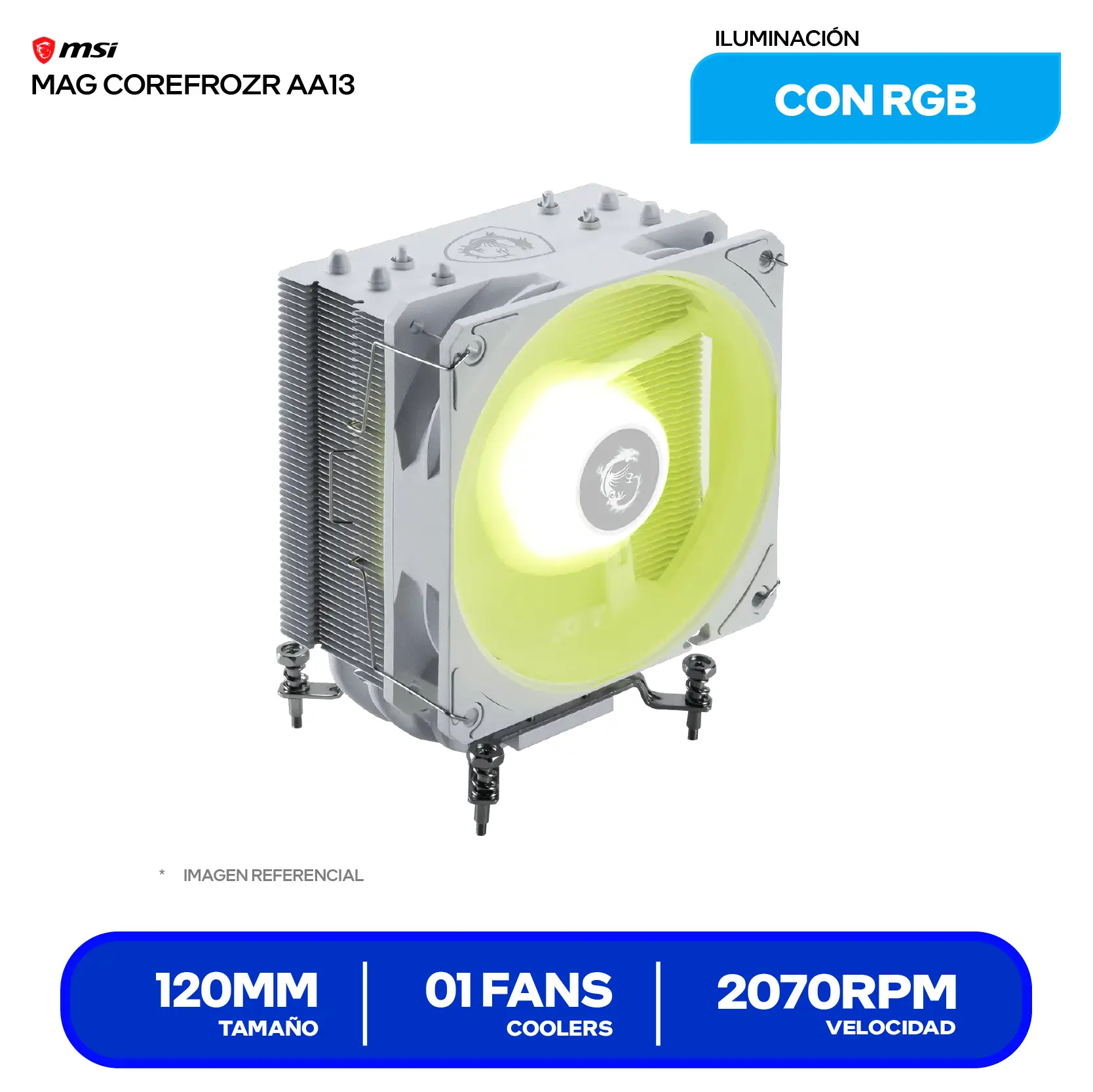 Cooler de procesador MSI MAG CoreFrozr AA13 White (MAG COREFROZR AA13 WHITE) 120mm, Intel / AMD, ARGB