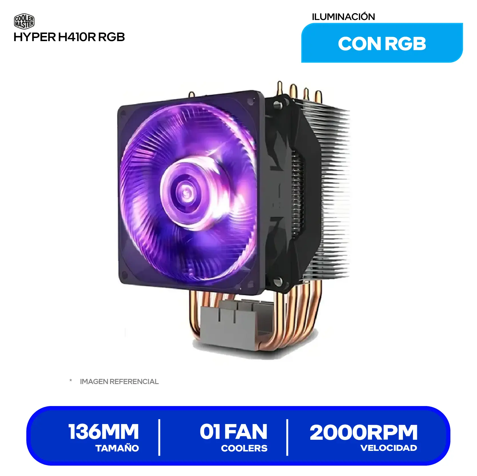 Cooler de procesador Cooler Master Hyper H410R RGB (RR-H410-20PC-R1) 92mm, Intel / AMD, RGB