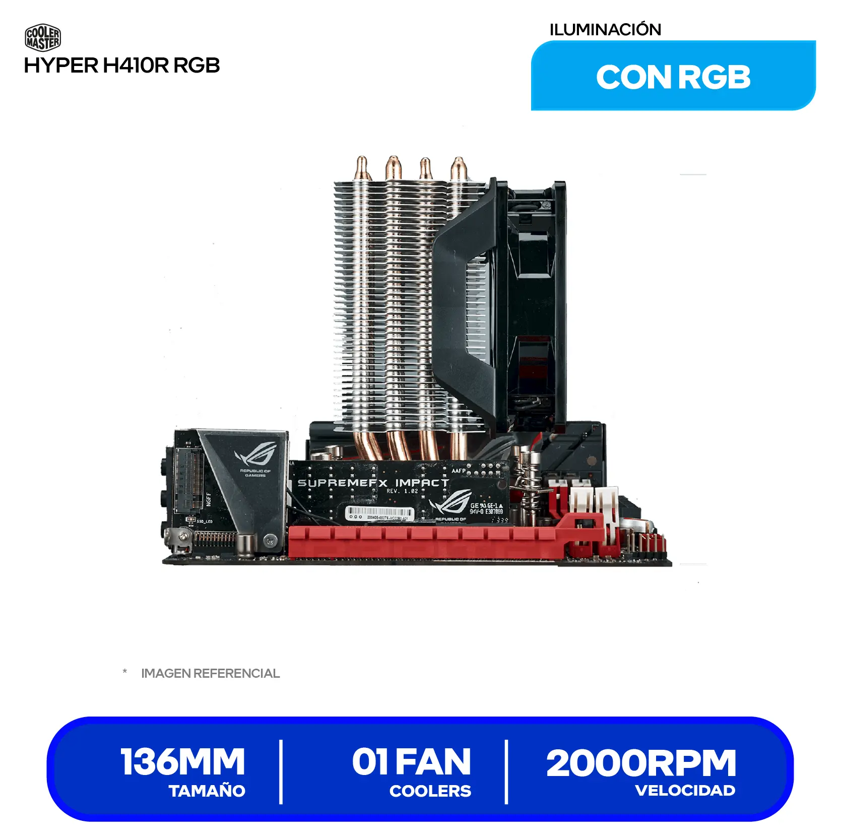 Cooler de procesador Cooler Master Hyper H410R RGB (RR-H410-20PC-R1) 92mm, Intel / AMD, RGB