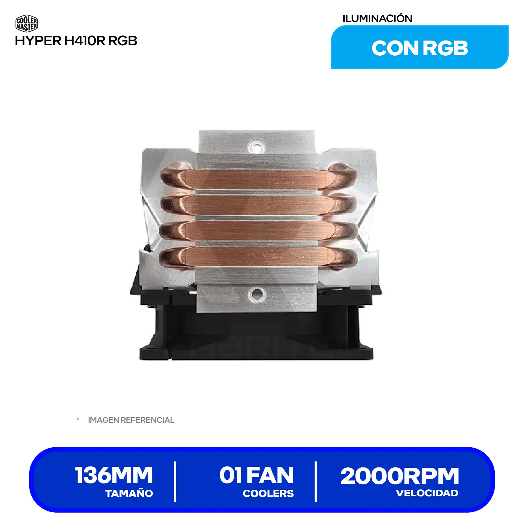 Cooler de procesador Cooler Master Hyper H410R RGB (RR-H410-20PC-R1) 92mm, Intel / AMD, RGB