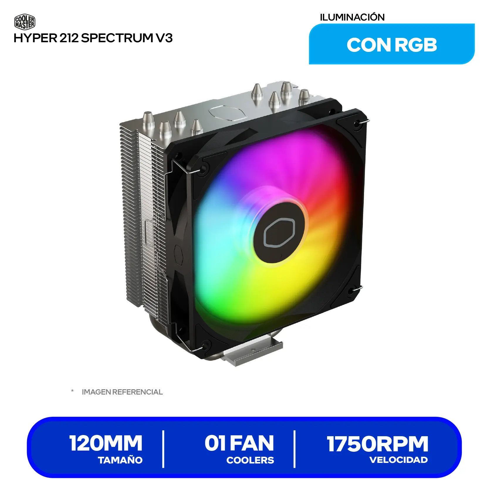 Cooler de procesador Cooler Master Hyper 212 Spectrum V3 (RR-S4NA-17PA-R1) 120mm, Intel / AMD, ARGB