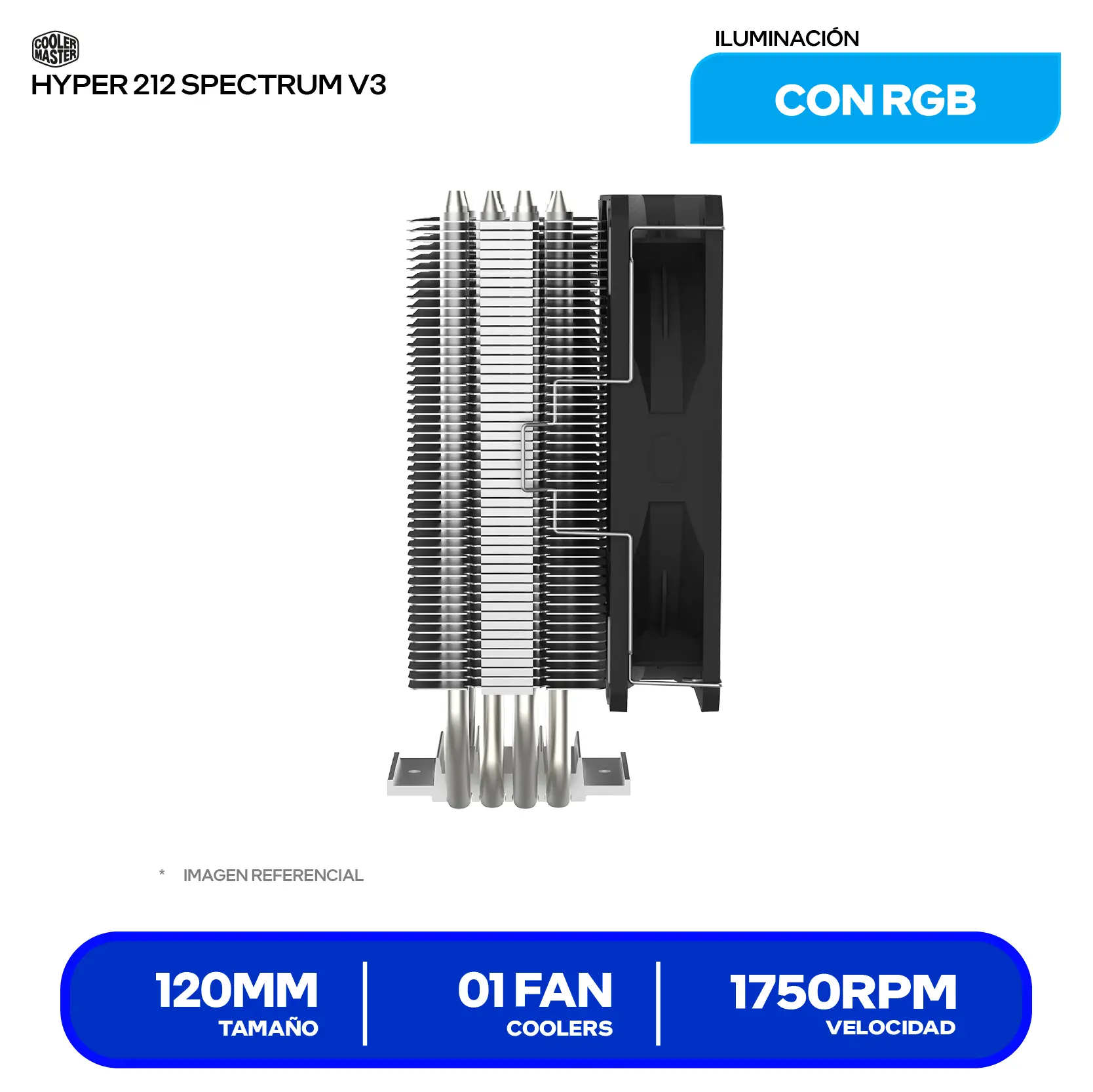 Cooler de procesador Cooler Master Hyper 212 Spectrum V3 (RR-S4NA-17PA-R1) 120mm, Intel / AMD, ARGB