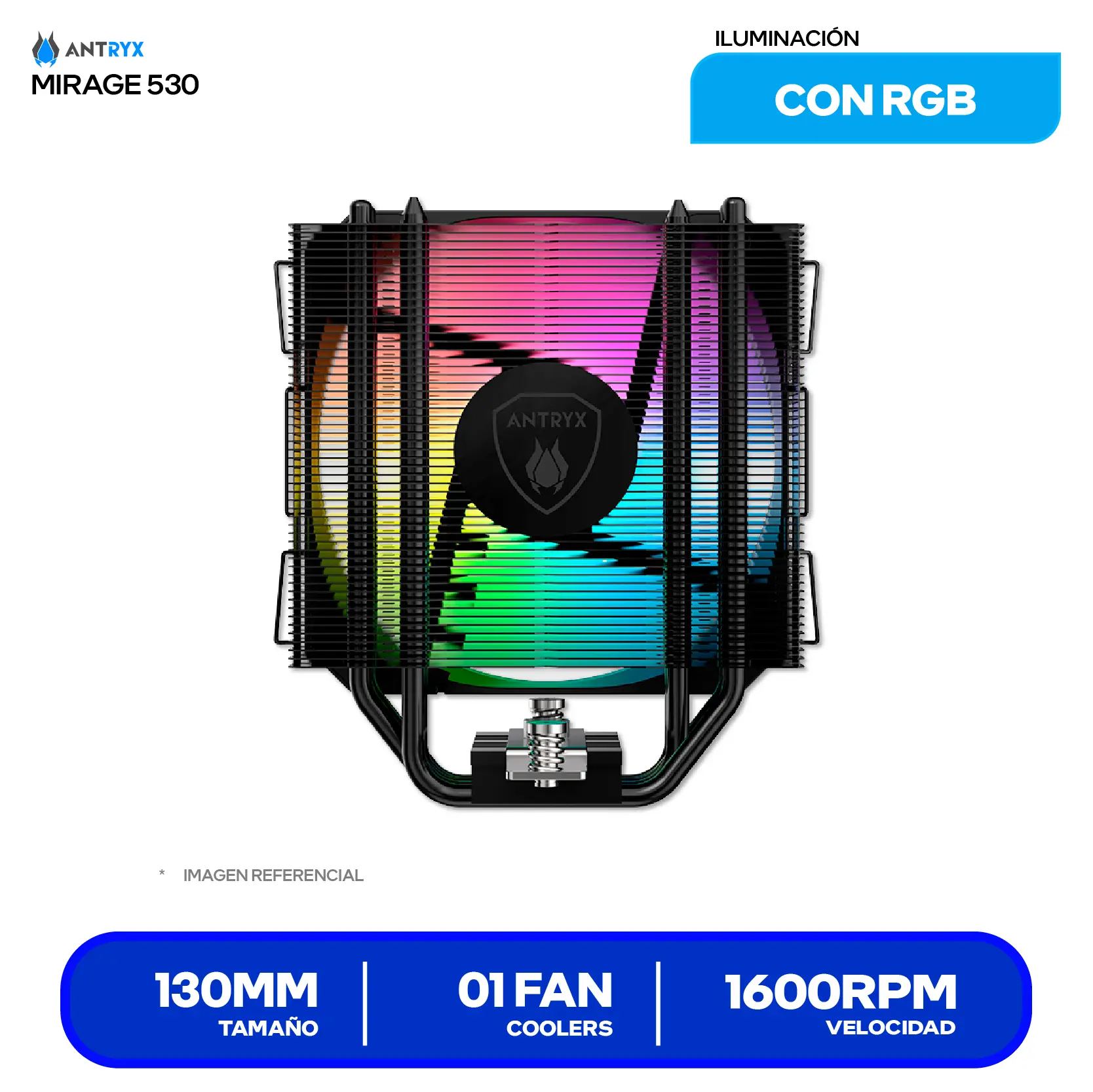 Cooler de procesador Antryx Mirage 530 (ACC-530KA) 130mm, Intel / AMD, ARGB
