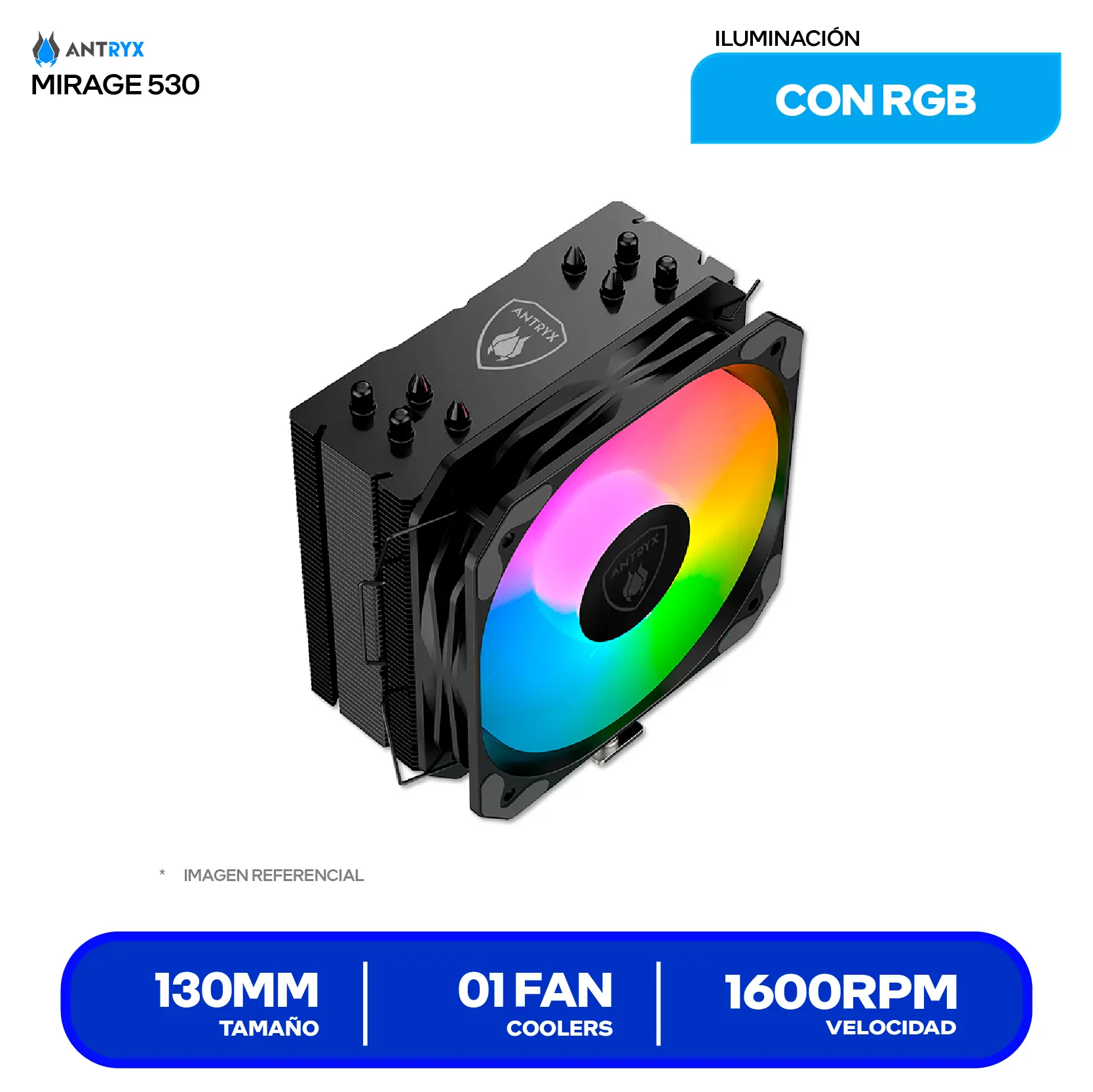 Cooler de procesador Antryx Mirage 530 (ACC-530KA) 130mm, Intel / AMD, ARGB