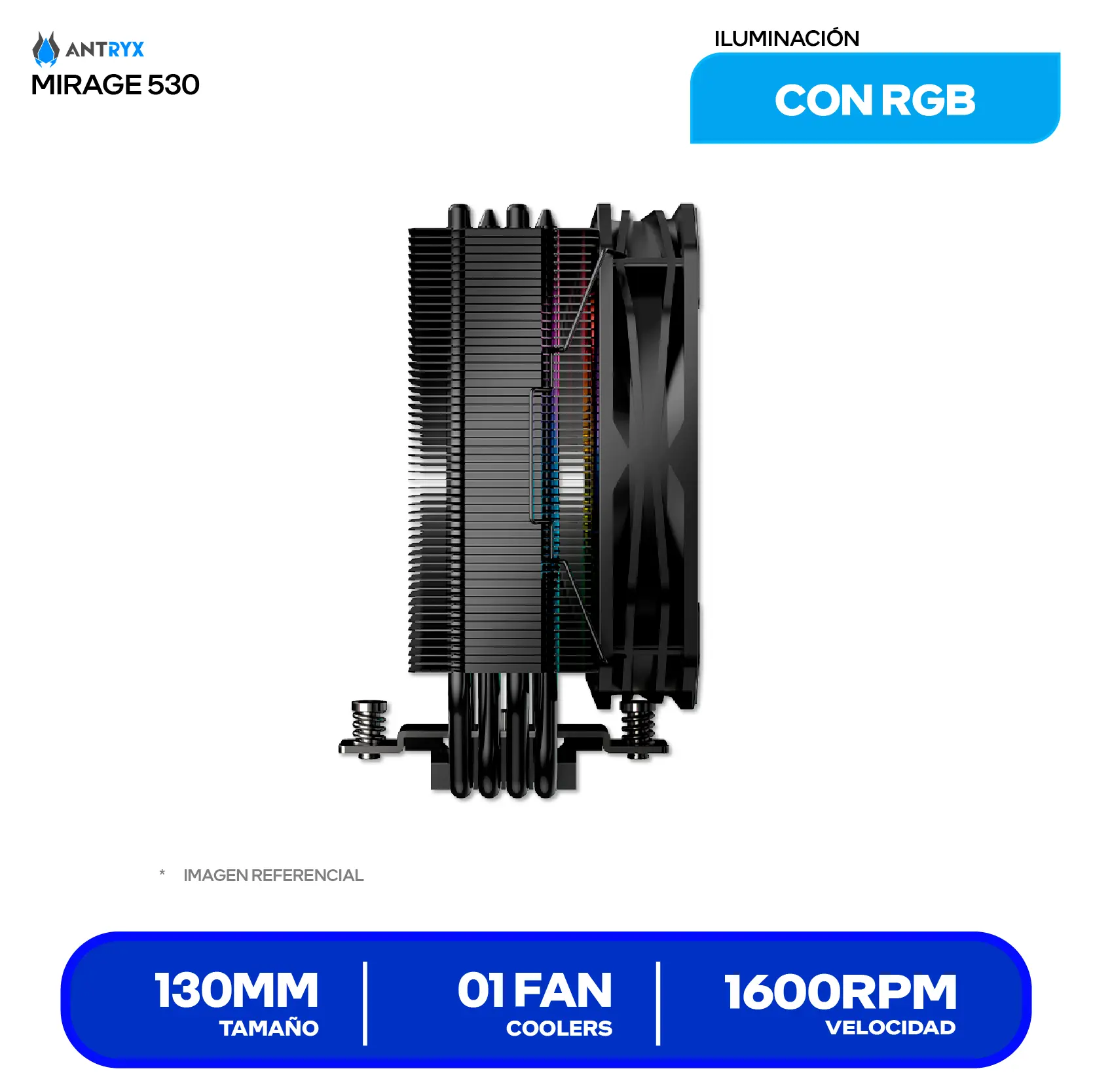 Cooler de procesador Antryx Mirage 530 (ACC-530KA) 130mm, Intel / AMD, ARGB