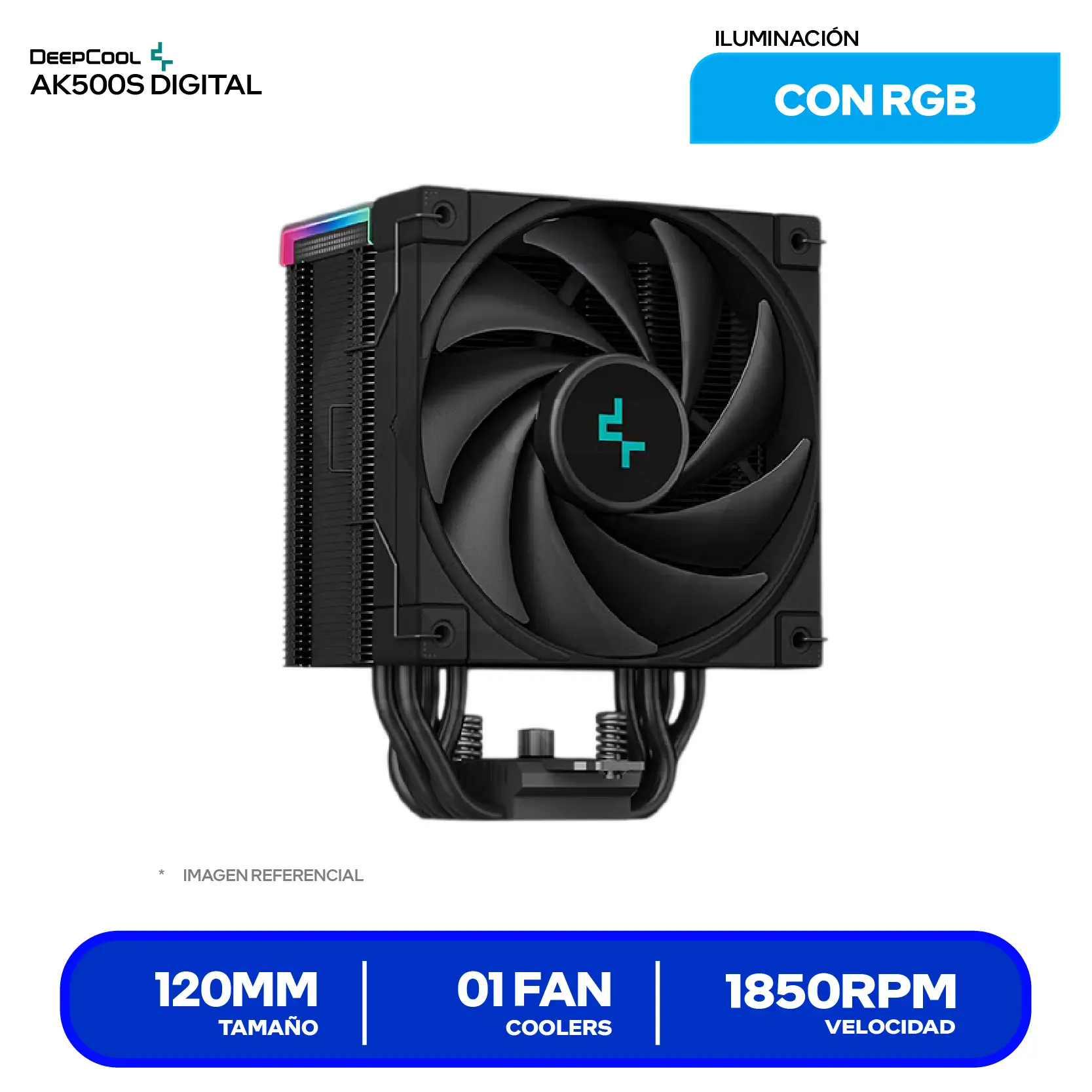 Cooler de procesador DeepCool AK500S Digital (R-AK500S-BKADMN-G) 120mm, Intel / AMD, ARGB