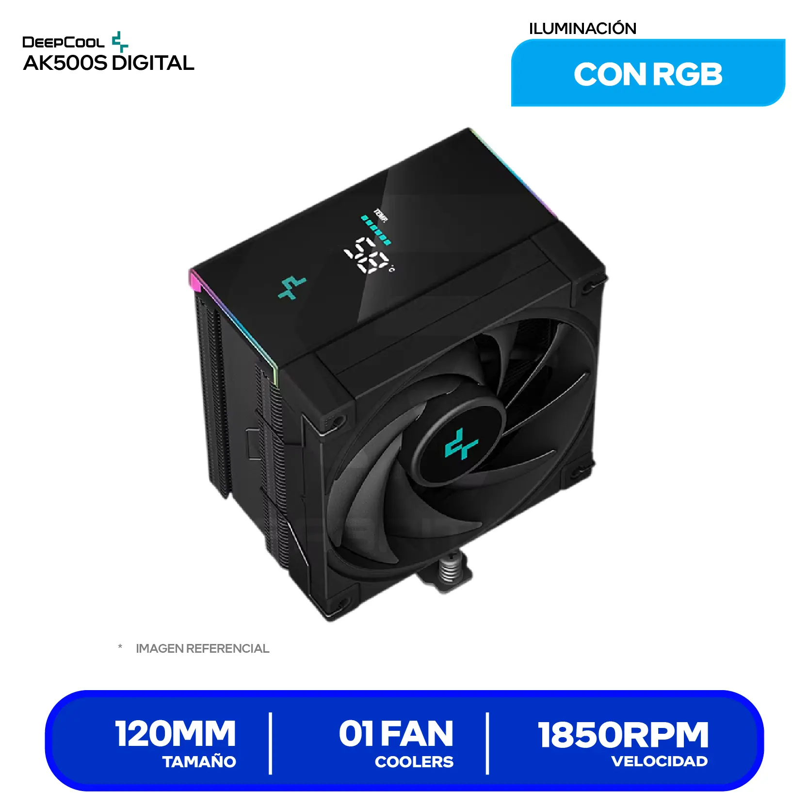 Cooler de procesador DeepCool AK500S Digital (R-AK500S-BKADMN-G) 120mm, Intel / AMD, ARGB