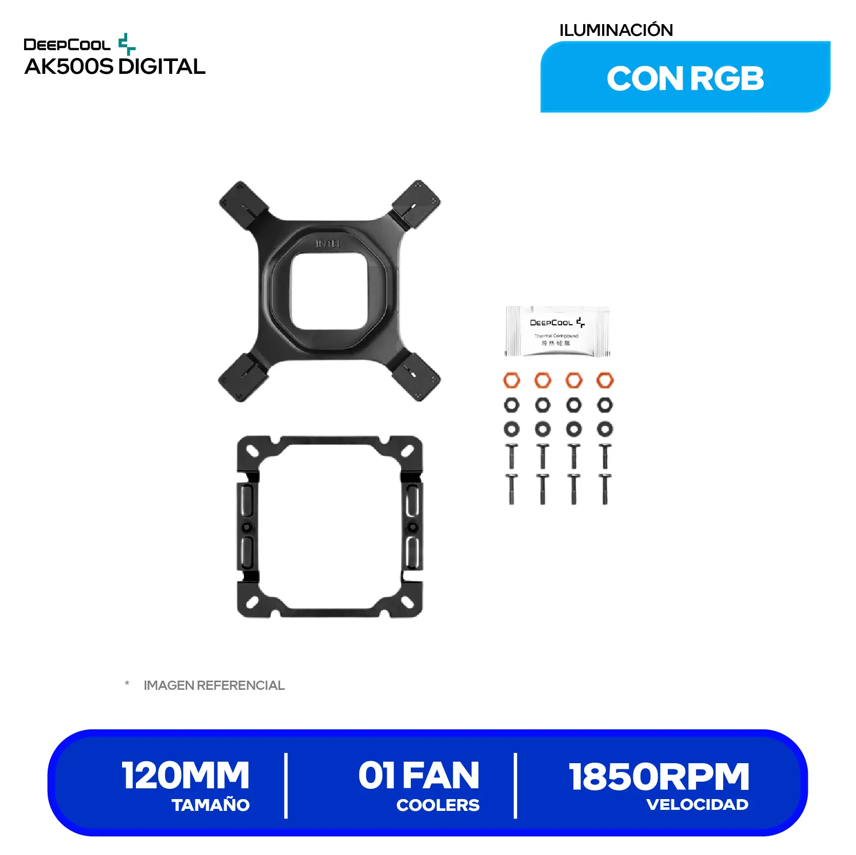 Cooler de procesador DeepCool AK500S Digital (R-AK500S-BKADMN-G) 120mm, Intel / AMD, ARGB