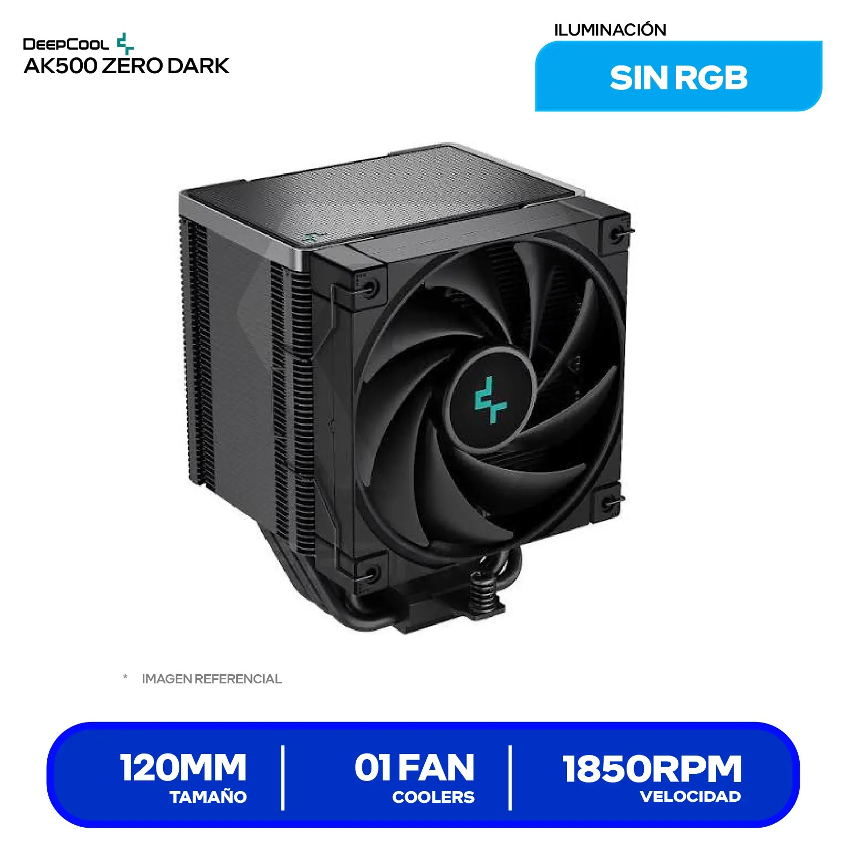 Cooler de procesador DeepCool AK500 Zero Dark (R-AK500-BKNNMT-G-1) 120mm, Intel / AMD, PWM