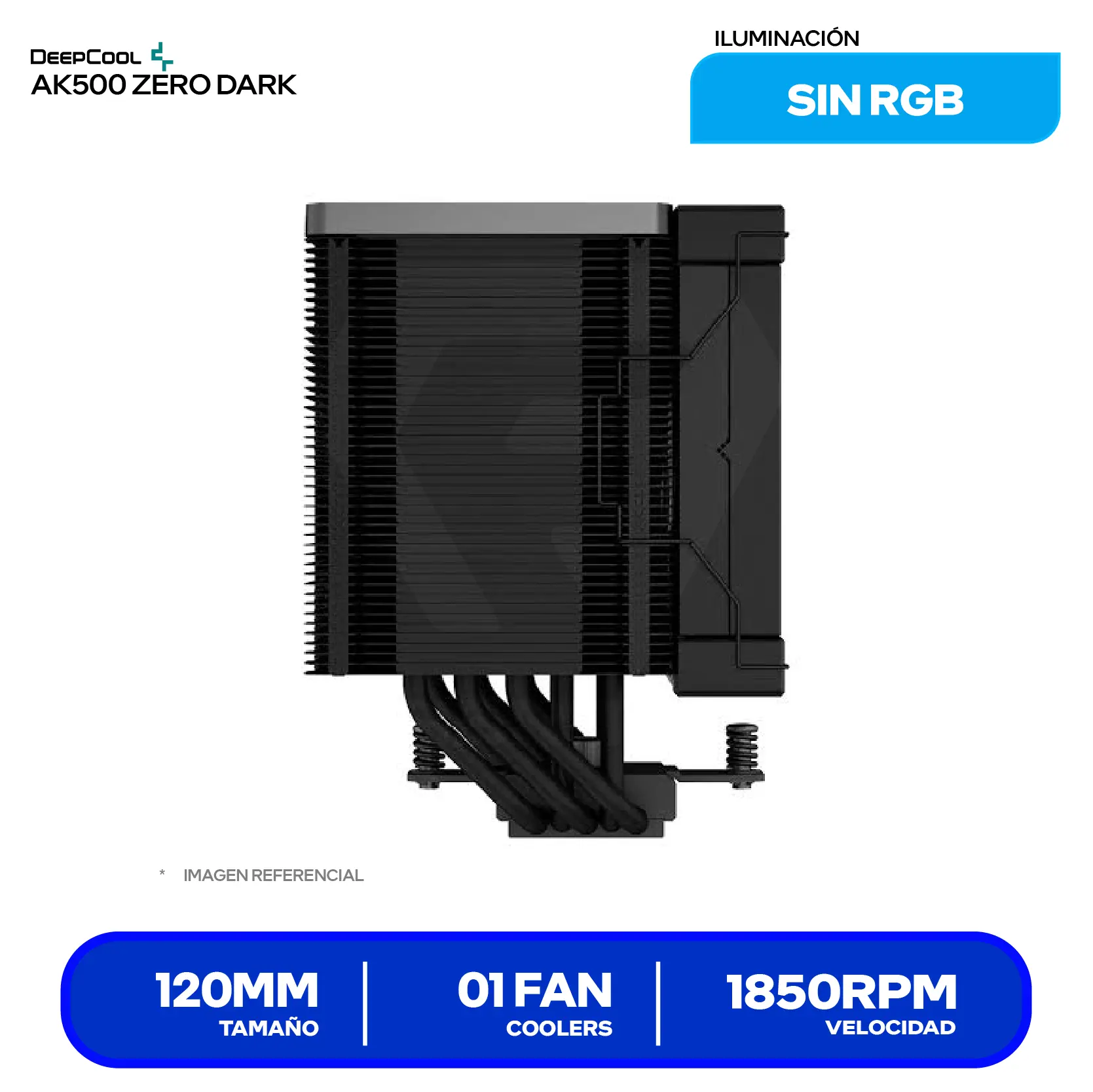 Cooler de procesador DeepCool AK500 Zero Dark (R-AK500-BKNNMT-G-1) 120mm, Intel / AMD, PWM