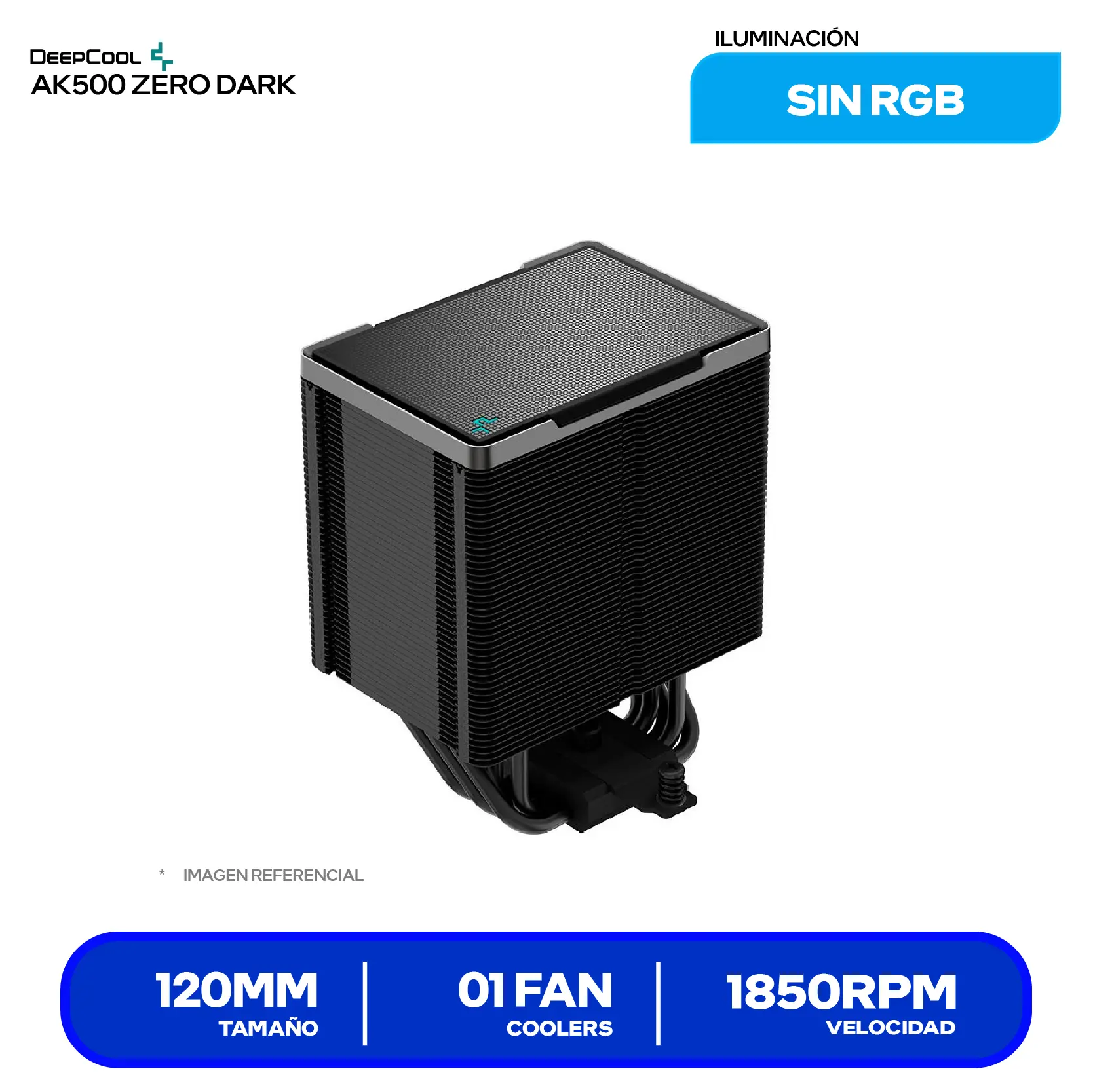 Cooler de procesador DeepCool AK500 Zero Dark (R-AK500-BKNNMT-G-1) 120mm, Intel / AMD, PWM