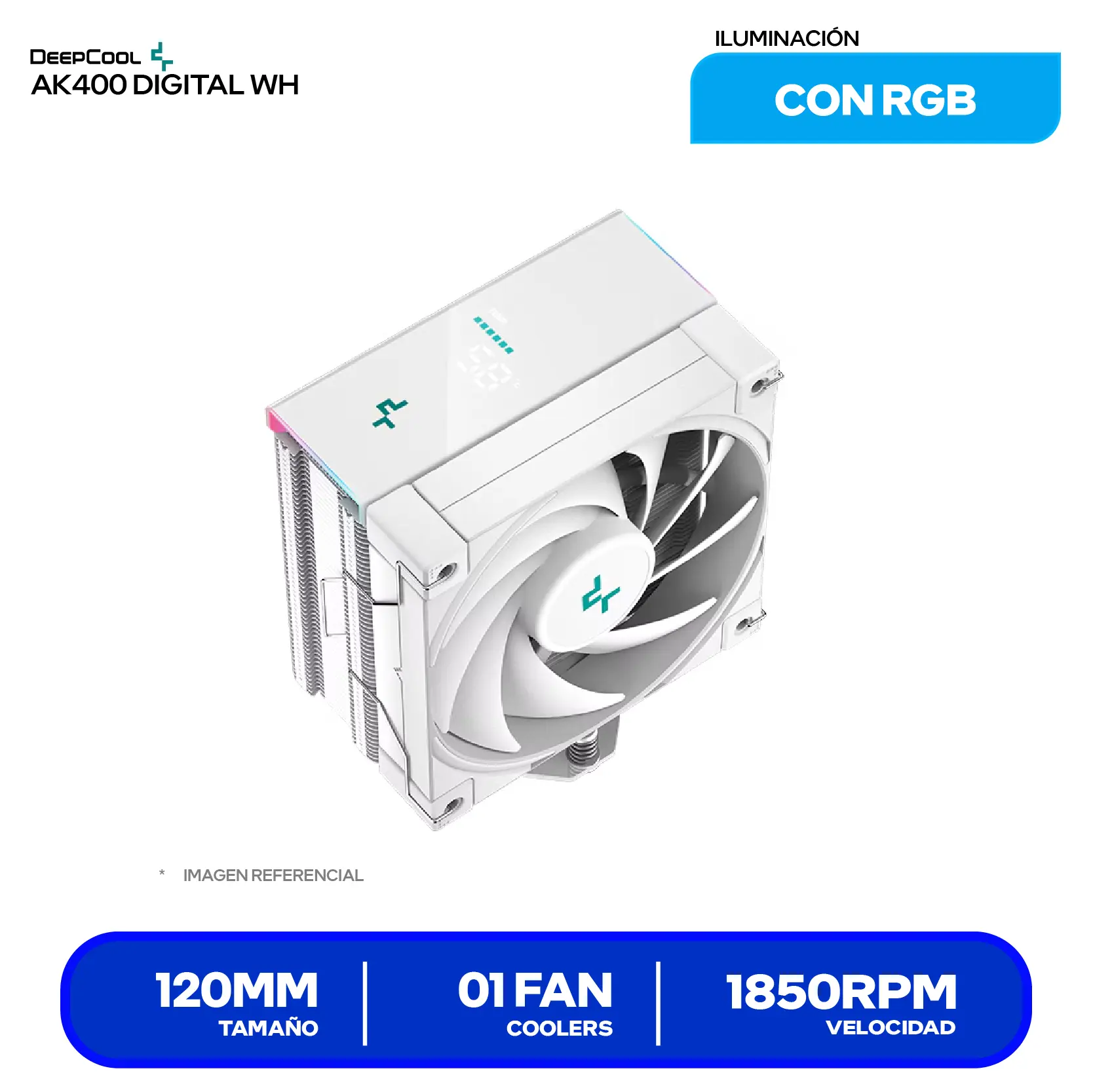 Cooler de procesador DeepCool AK500 Digital Pro WH (R-AK500-WHADMN-G) 120mm, Intel / AMD, ARGB