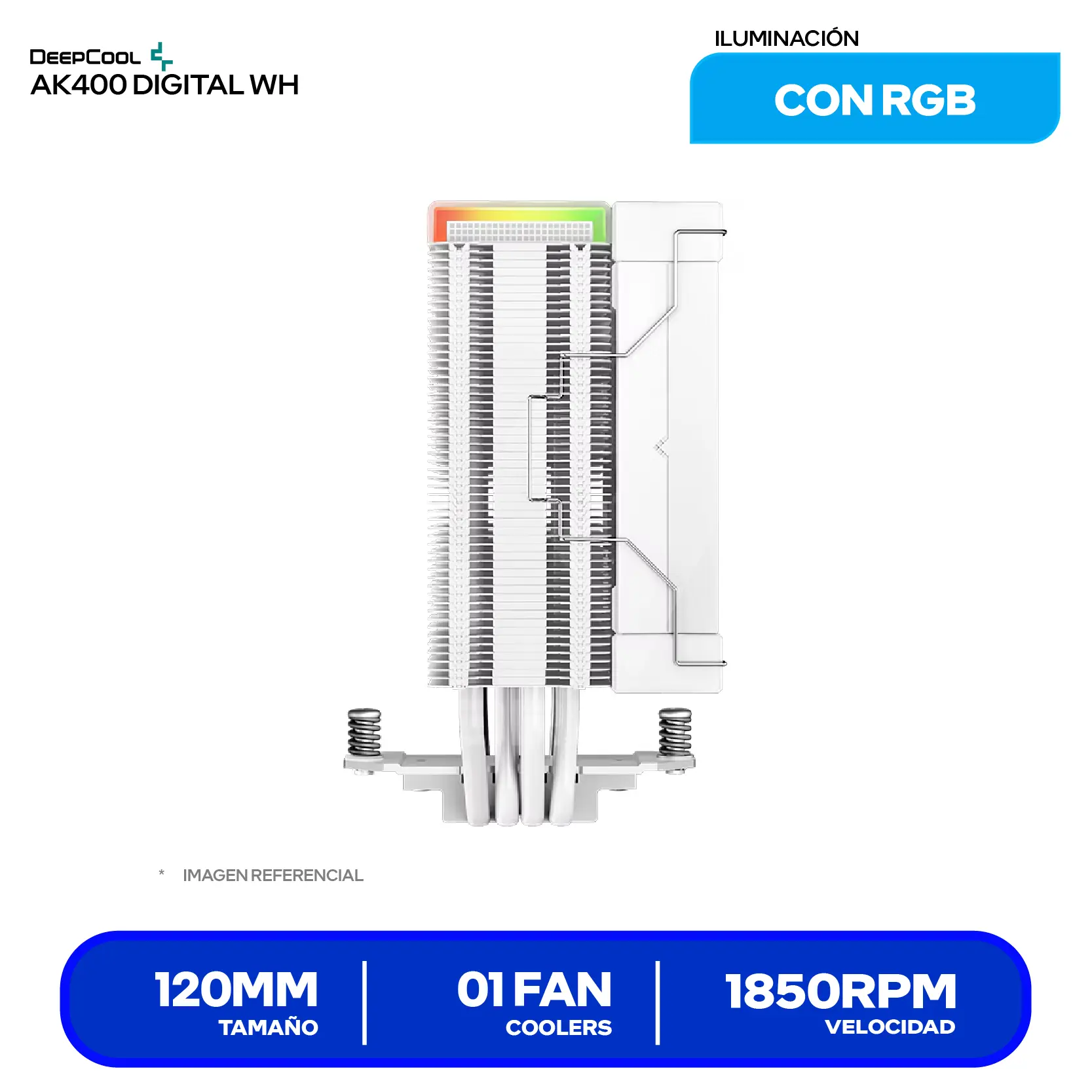 Cooler de procesador DeepCool AK500 Digital Pro WH (R-AK500-WHADMN-G) 120mm, Intel / AMD, ARGB