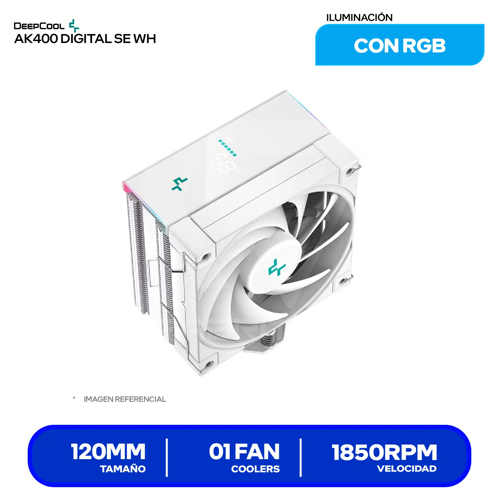 Cooler de procesador DeepCool AK400 Digital SE WH (R-AK400-WHADMN-GJD) 120mm, Intel / AMD, ARGB