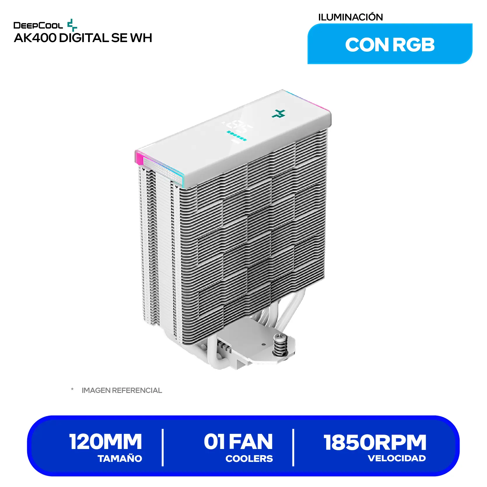 Cooler de procesador DeepCool AK400 Digital SE WH (R-AK400-WHADMN-GJD) 120mm, Intel / AMD, ARGB