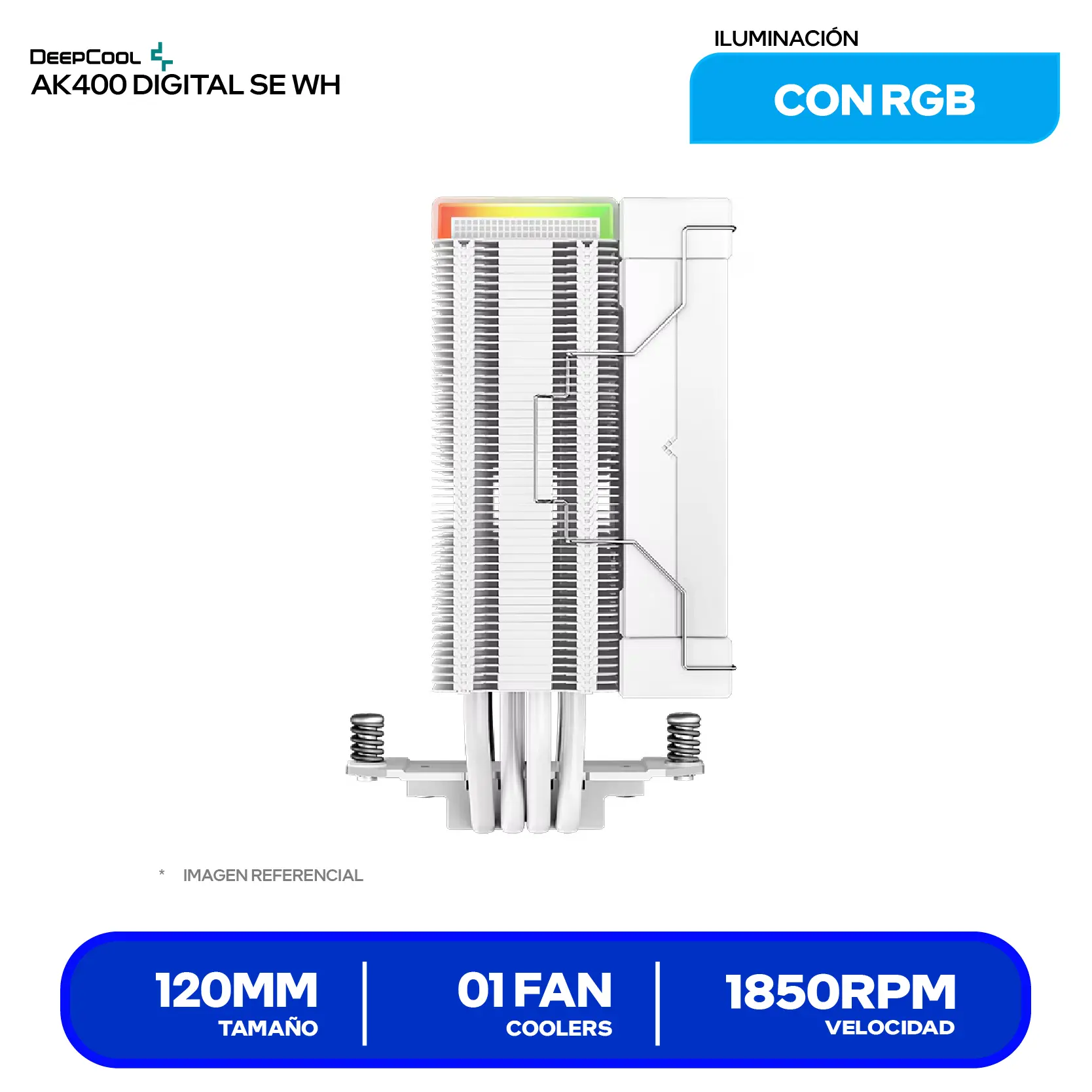 Cooler de procesador DeepCool AK400 Digital SE WH (R-AK400-WHADMN-GJD) 120mm, Intel / AMD, ARGB