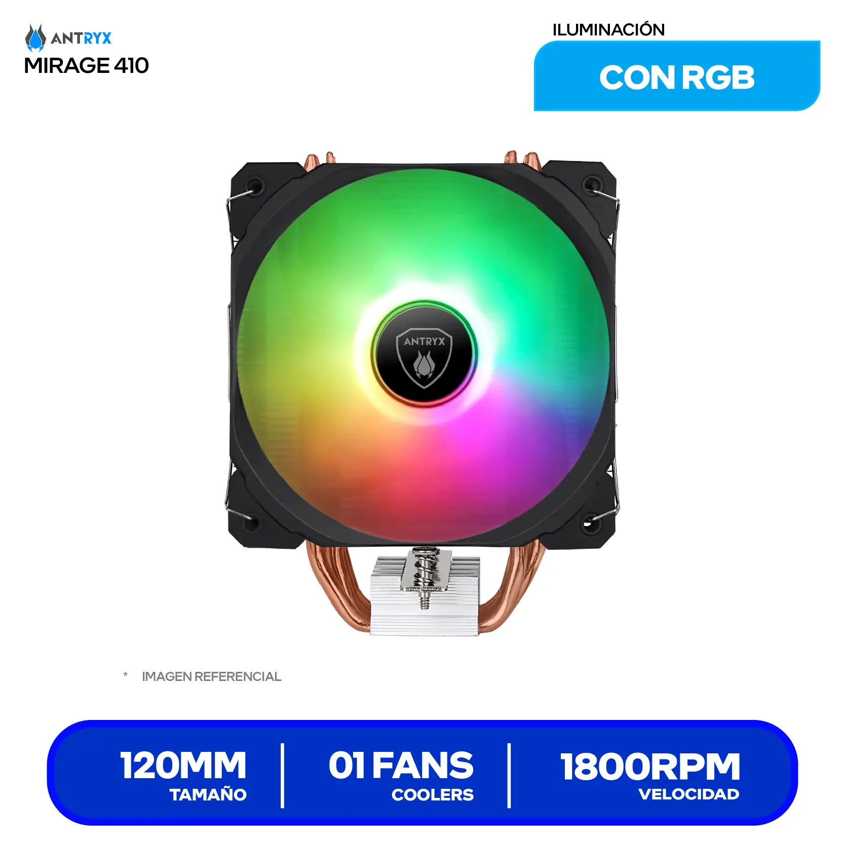 Cooler de procesador Antryx Mirage 410 (ACC-410A) 120mm, Intel / AMD, ARGB
