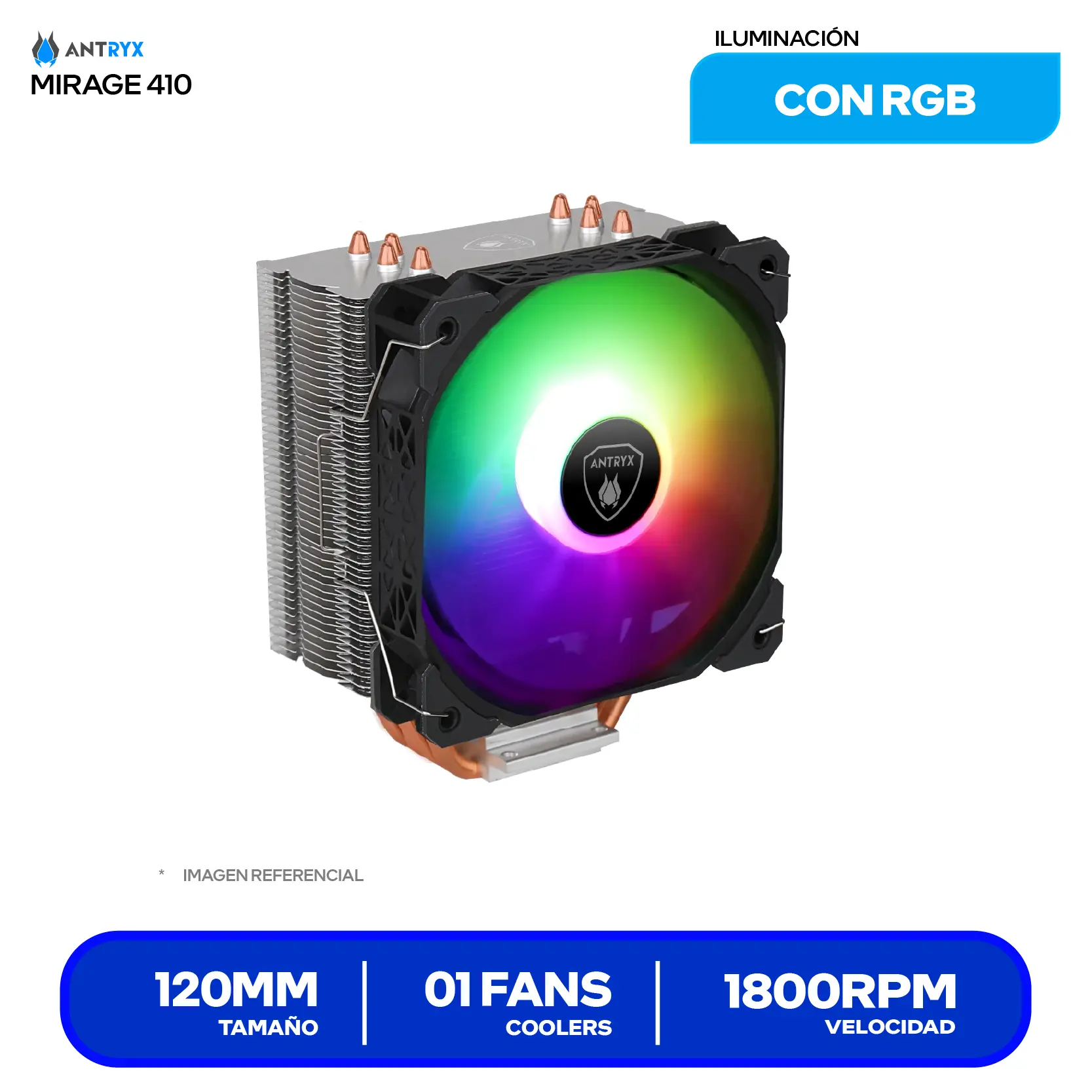 Cooler de procesador Antryx Mirage 410 (ACC-410A) 120mm, Intel / AMD, ARGB