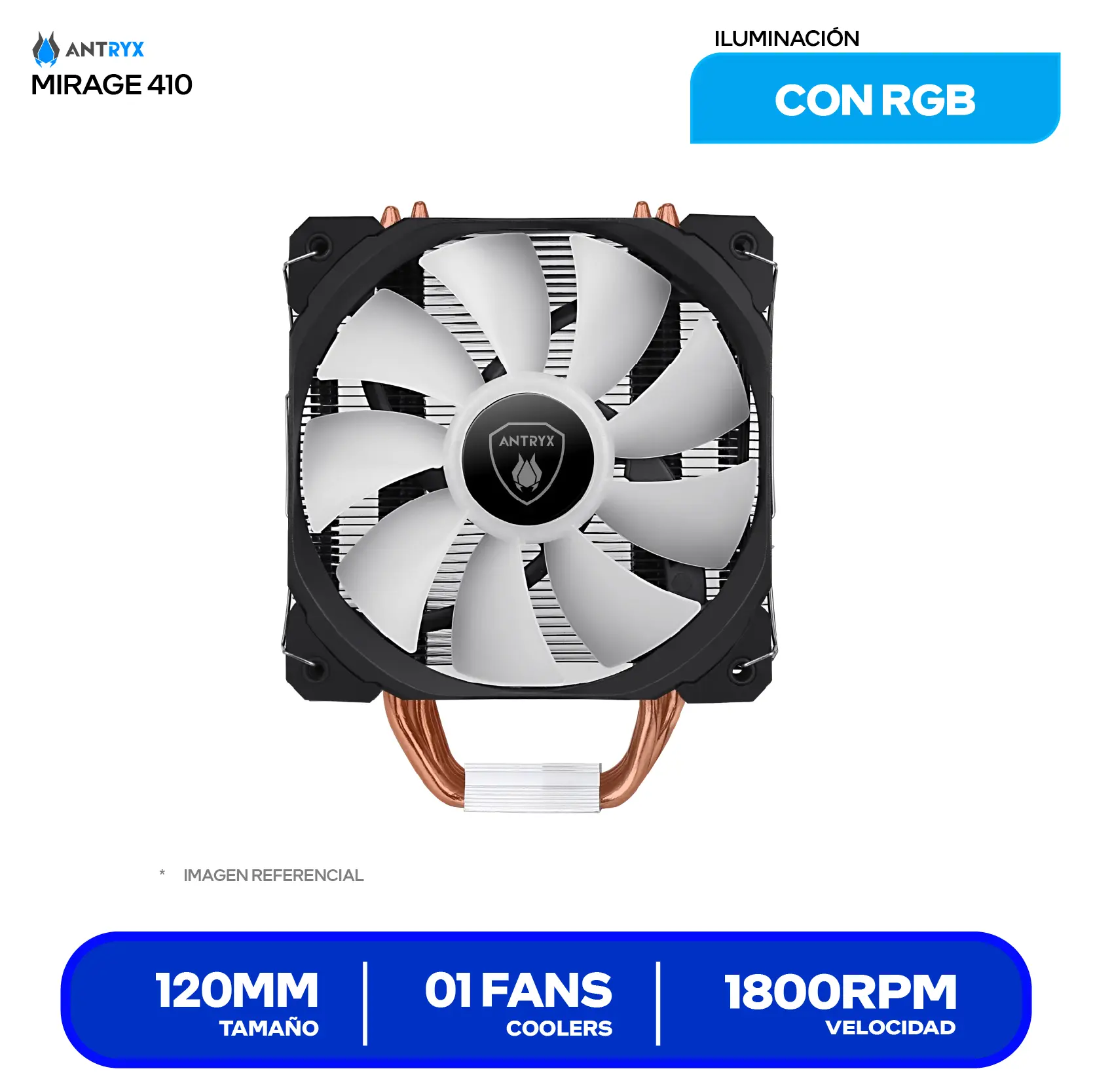 Cooler de procesador Antryx Mirage 410 (ACC-410A) 120mm, Intel / AMD, ARGB