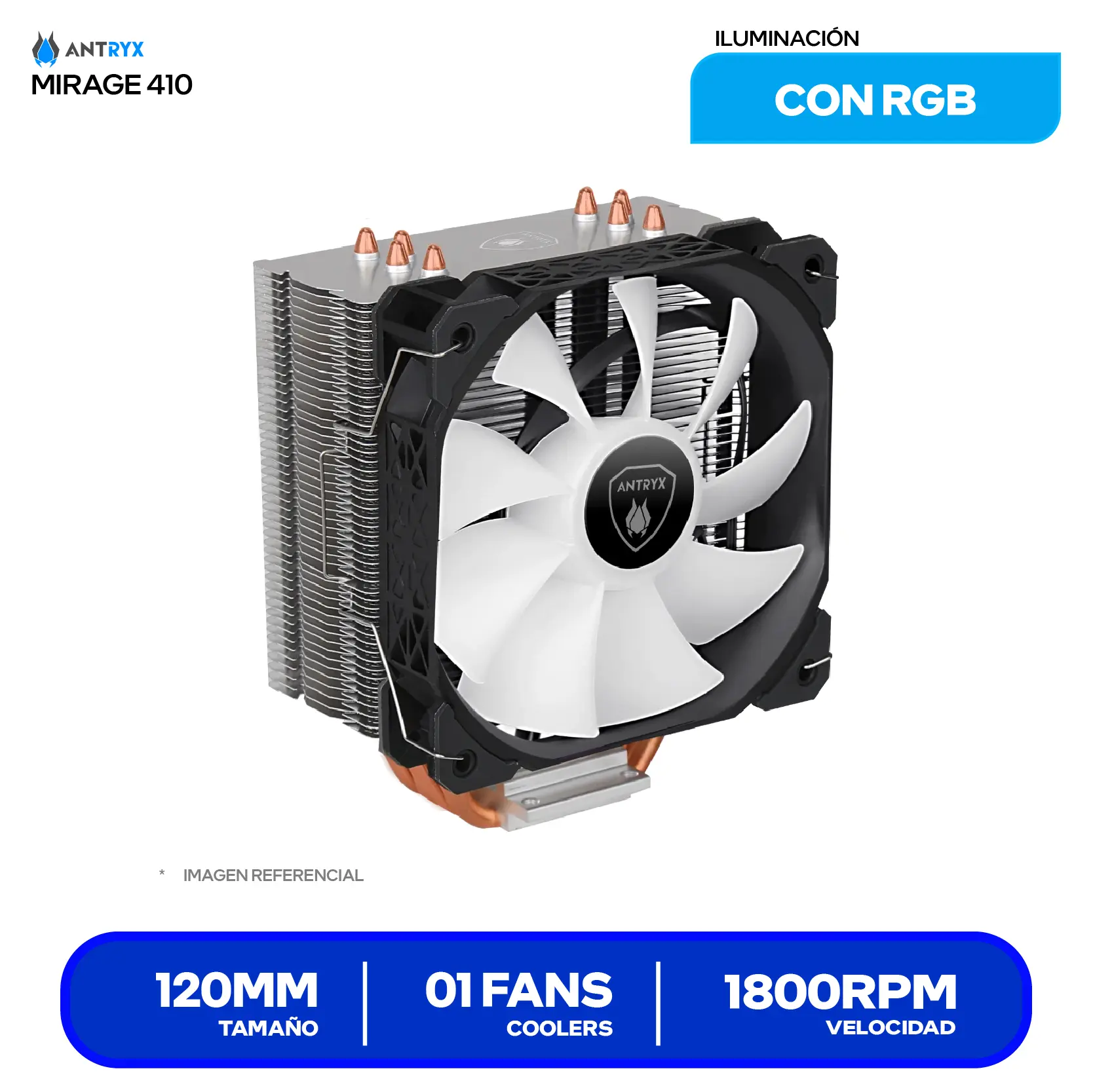 Cooler de procesador Antryx Mirage 410 (ACC-410A) 120mm, Intel / AMD, ARGB
